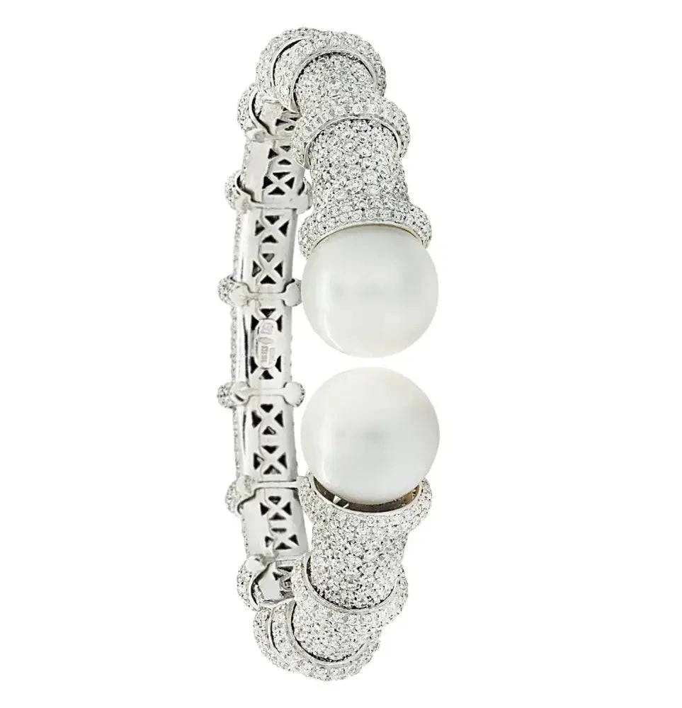 10 Carat Pave Diamond and Pearl Cuff Bracelet -V46499 - Vivid Diamonds