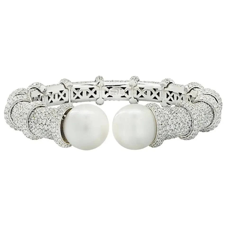 10 Carat Pave Diamond and Pearl Cuff Bracelet -V46499 - Vivid Diamonds