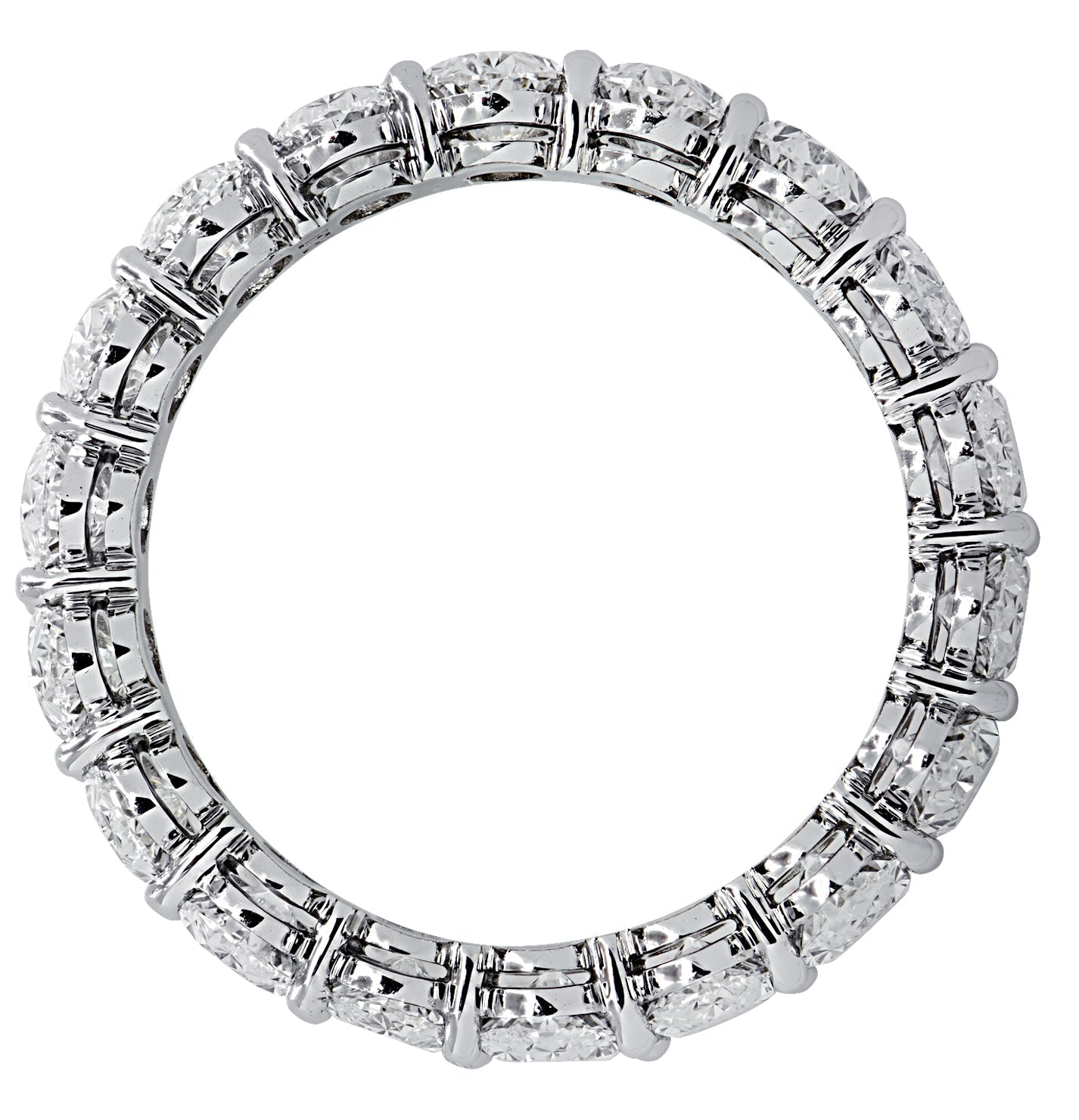 Top view of the Vivid Diamonds 4.96 Carat Oval Diamond Eternity Band in Platinum, highlighting its stunning emerald cut diamonds arrangement.