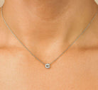 Elegant Vivid Diamonds 1.03 Ct Old European Cut Diamond Pendant Necklace in 18k White Gold worn elegantly, showcasing its beautiful design and luxurious appeal.