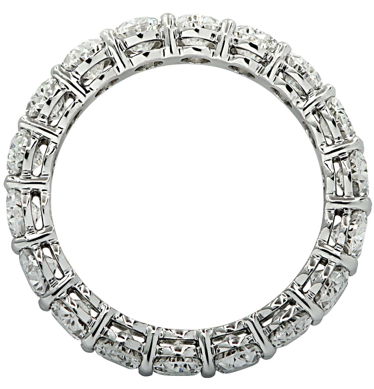 Vivid Diamonds GIA Certified 7.55 Ct Oval Cut Diamond Eternity Band in Platinum featuring a seamless design of 15 oval cut diamonds elegantly set, radiating brilliance and sophistication. Perfect for showcasing luxury and timeless style.