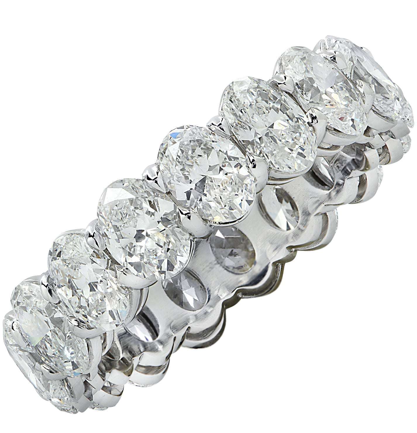 Luxury Vivid Diamonds GIA Certified 5.35 Carat Oval Diamond Eternity Band in Platinum showcasing exquisite craftsmanship and shimmering brilliance of oval diamonds, perfect for special occasions.