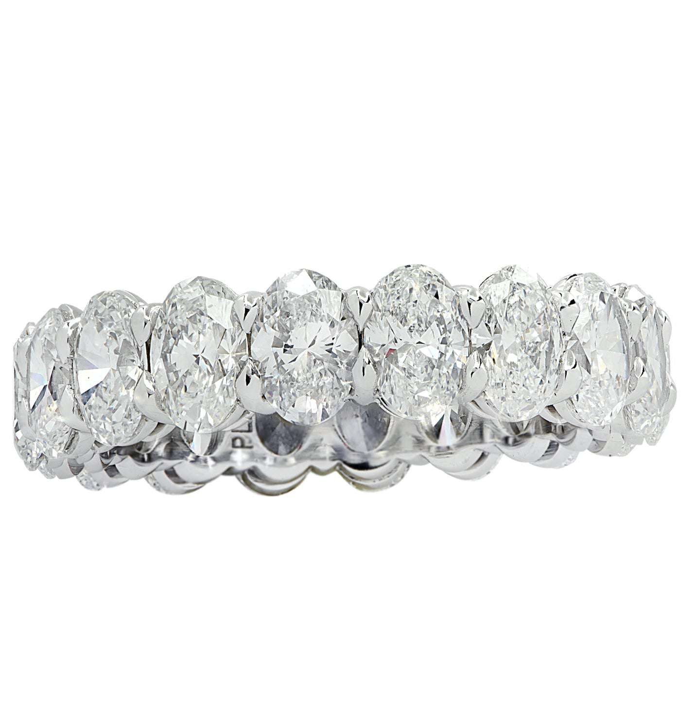 Elegant view of the 4.33 Carat Oval Cut Diamond Eternity Band in Platinum by Vivid Diamonds, highlighting the exquisite oval cut diamonds in a continuous flow.