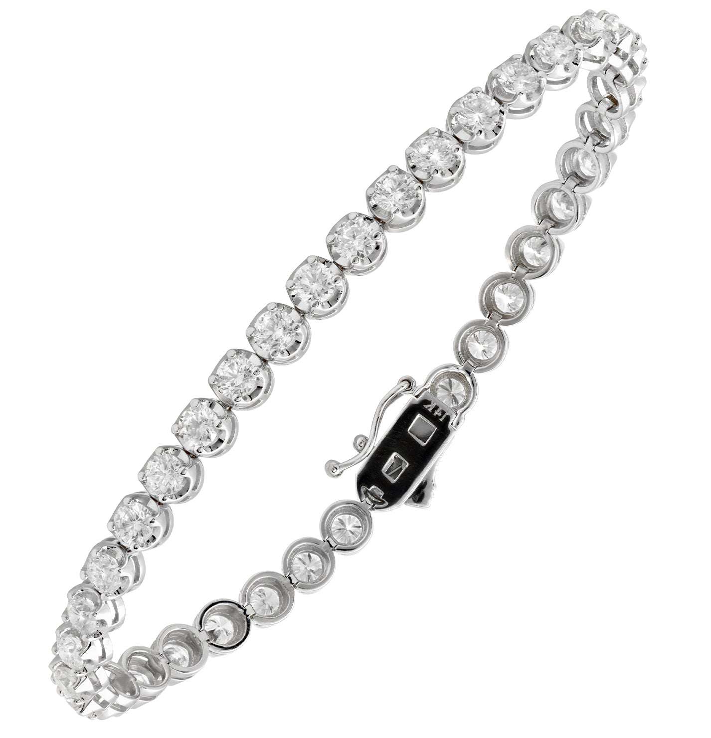 Stunning 14k White Gold Diamond Tennis Bracelet by Vivid Diamonds featuring 4.78 carats of round brilliant diamonds, showcasing luxury and elegance.