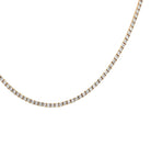 Stunning Vivid Diamonds 6.42 Carat Straight Line Diamond Tennis Necklace displayed elegantly, highlighting its G color diamonds in a seamless rose gold setting.