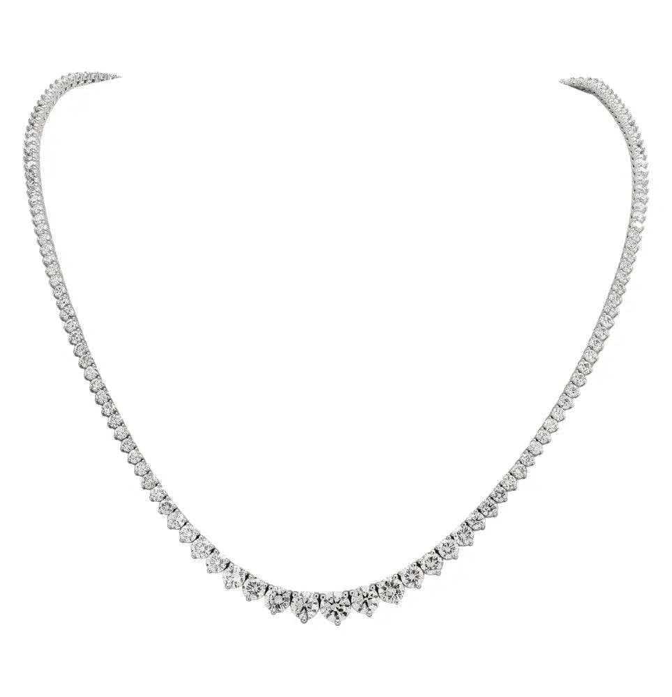 15.38ct Graduated Riviera Diamond Necklace in 14K White Gold – V48536