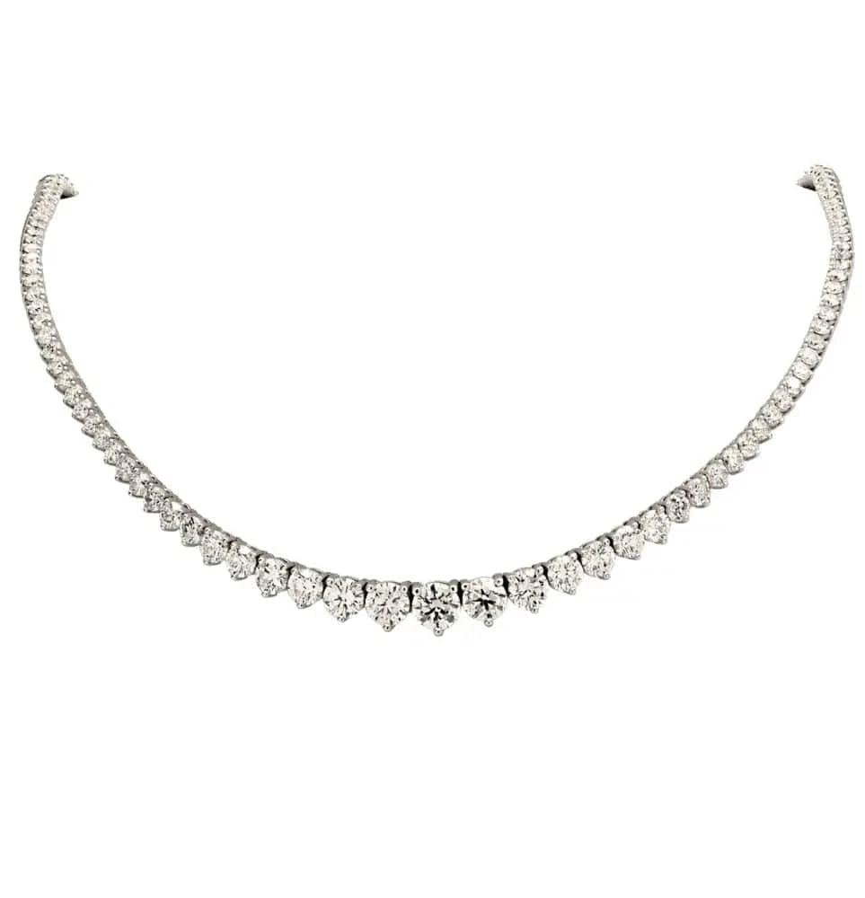 15.38ct Graduated Riviera Diamond Necklace in 14K White Gold – V48536 - Vivid Diamonds