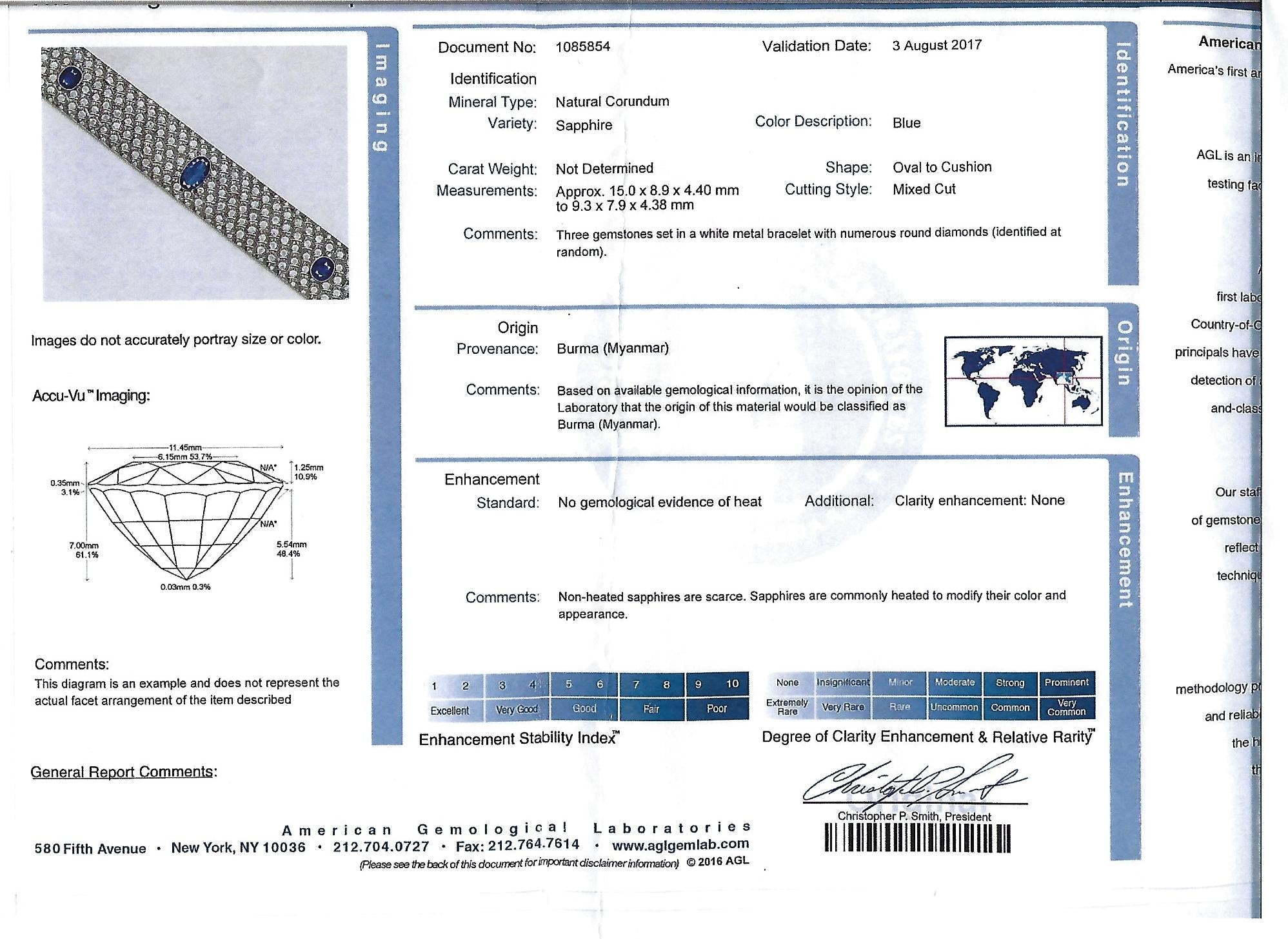 Circa 1920 French Art Deco Burma Sapphire & Old European Cut Diamond Bangle Bracelet - V37558 Vivid Diamonds