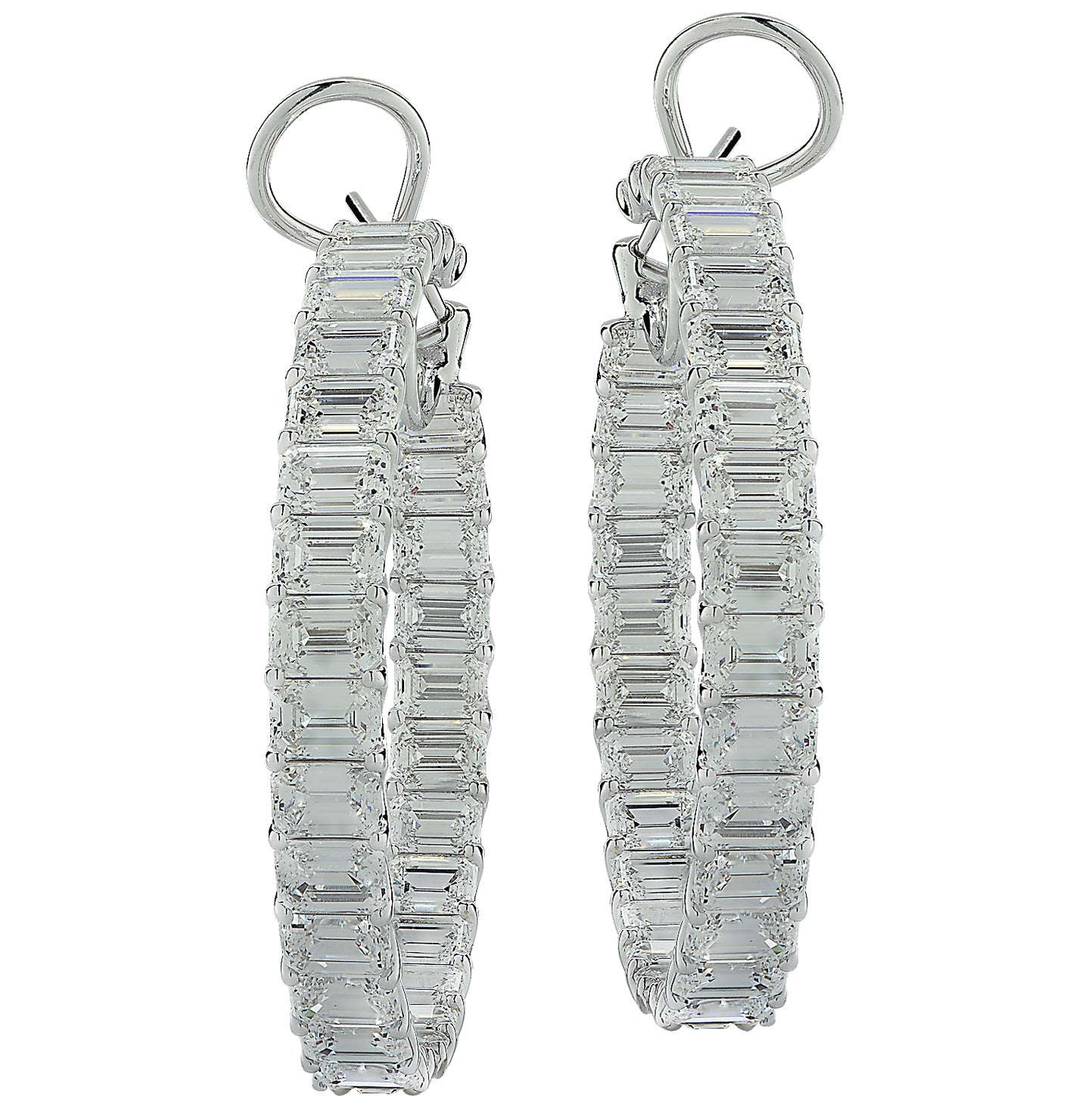GIA Certified 29.77 Carat Emerald Cut Diamond In/Out Hoop Earrings -V37948 Vivid Diamonds