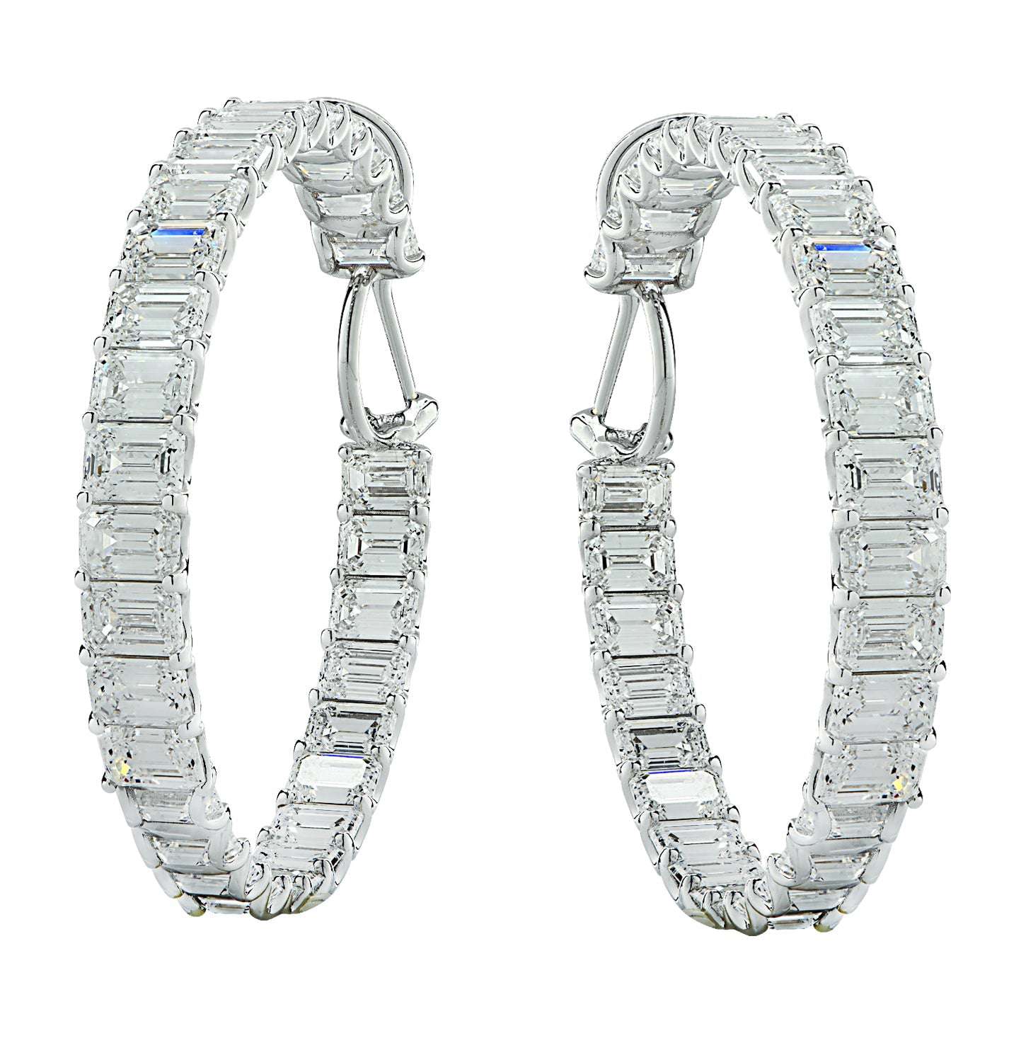 GIA Certified 29.77 Carat Emerald Cut Diamond In/Out Hoop Earrings -V37948 Vivid Diamonds