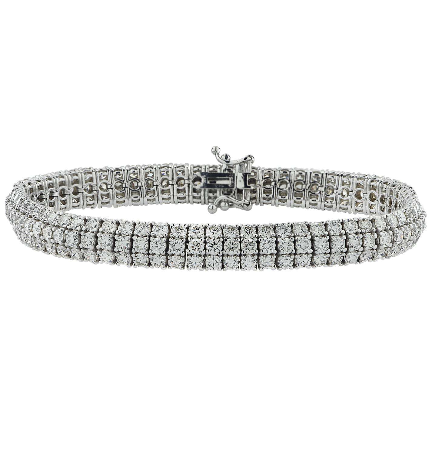 Luxurious 11.15 Carat Three Row Diamond Bangle Bracelet in White Gold from Vivid Diamonds, showcasing a stunning arrangement of diamonds for a captivating look.