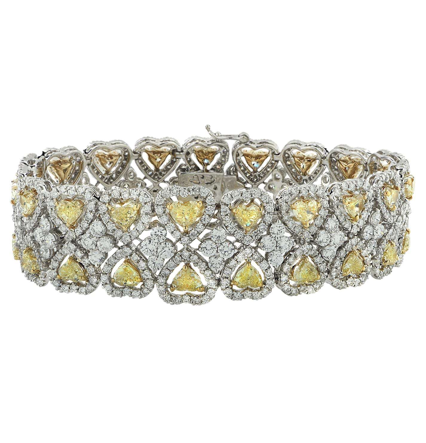 26.04 Carat Fancy Yellow Heart Shape Diamond Halo Bracelet - V37984 Vivid Diamonds