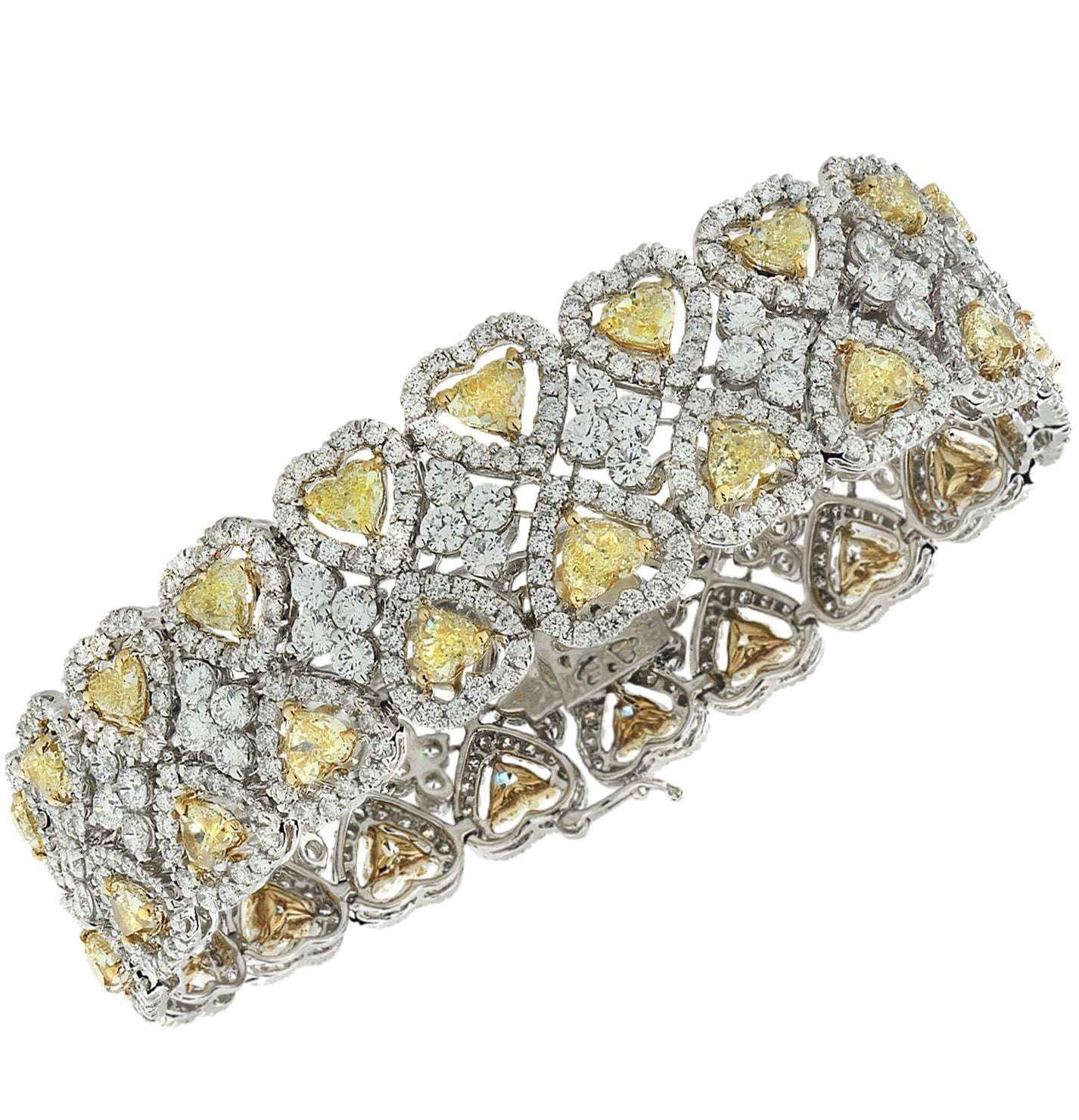 26.04 Carat Fancy Yellow Heart Shape Diamond Halo Bracelet - V37984 Vivid Diamonds