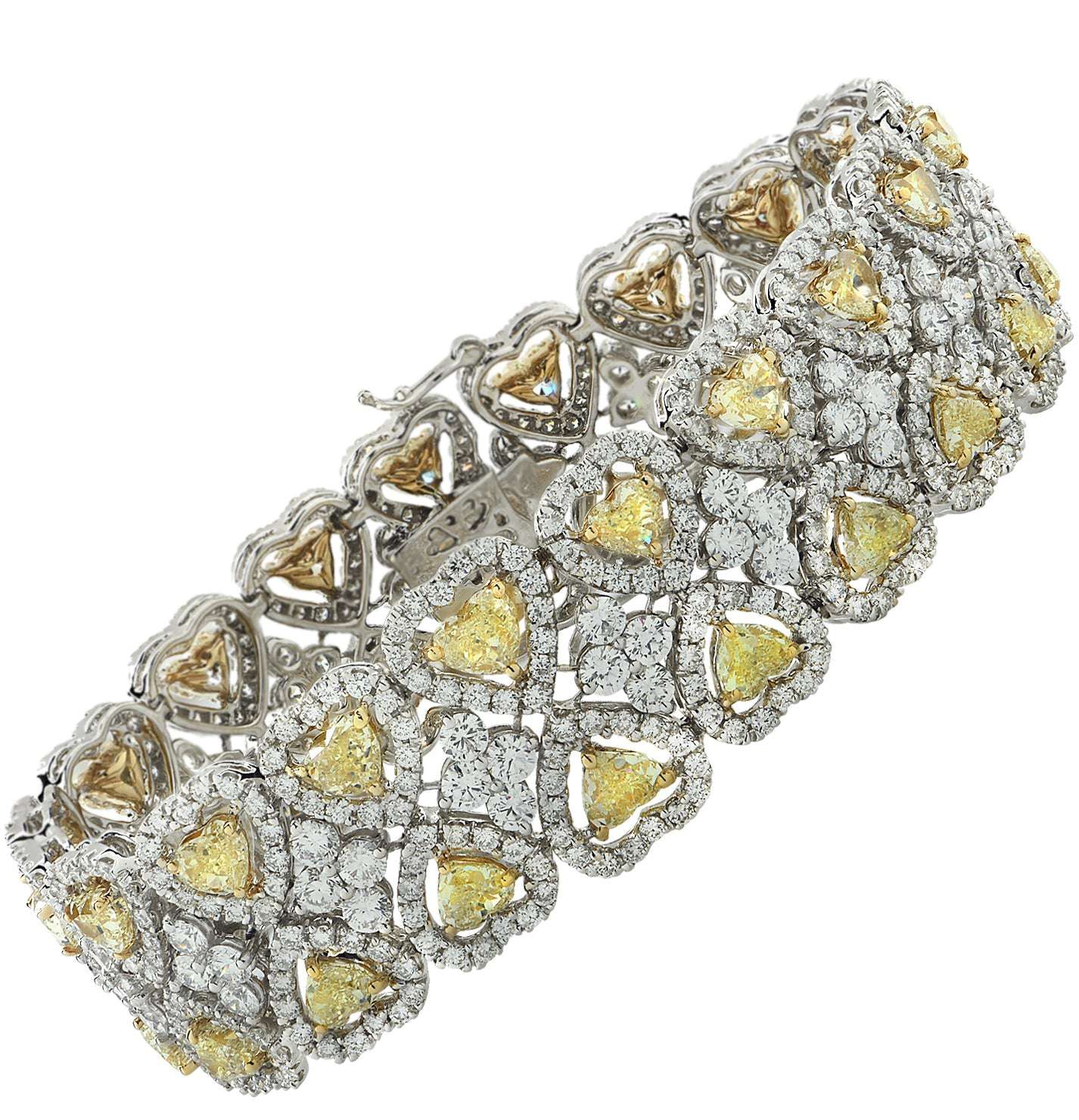 26.04 Carat Fancy Yellow Heart Shape Diamond Halo Bracelet - V37984 Vivid Diamonds