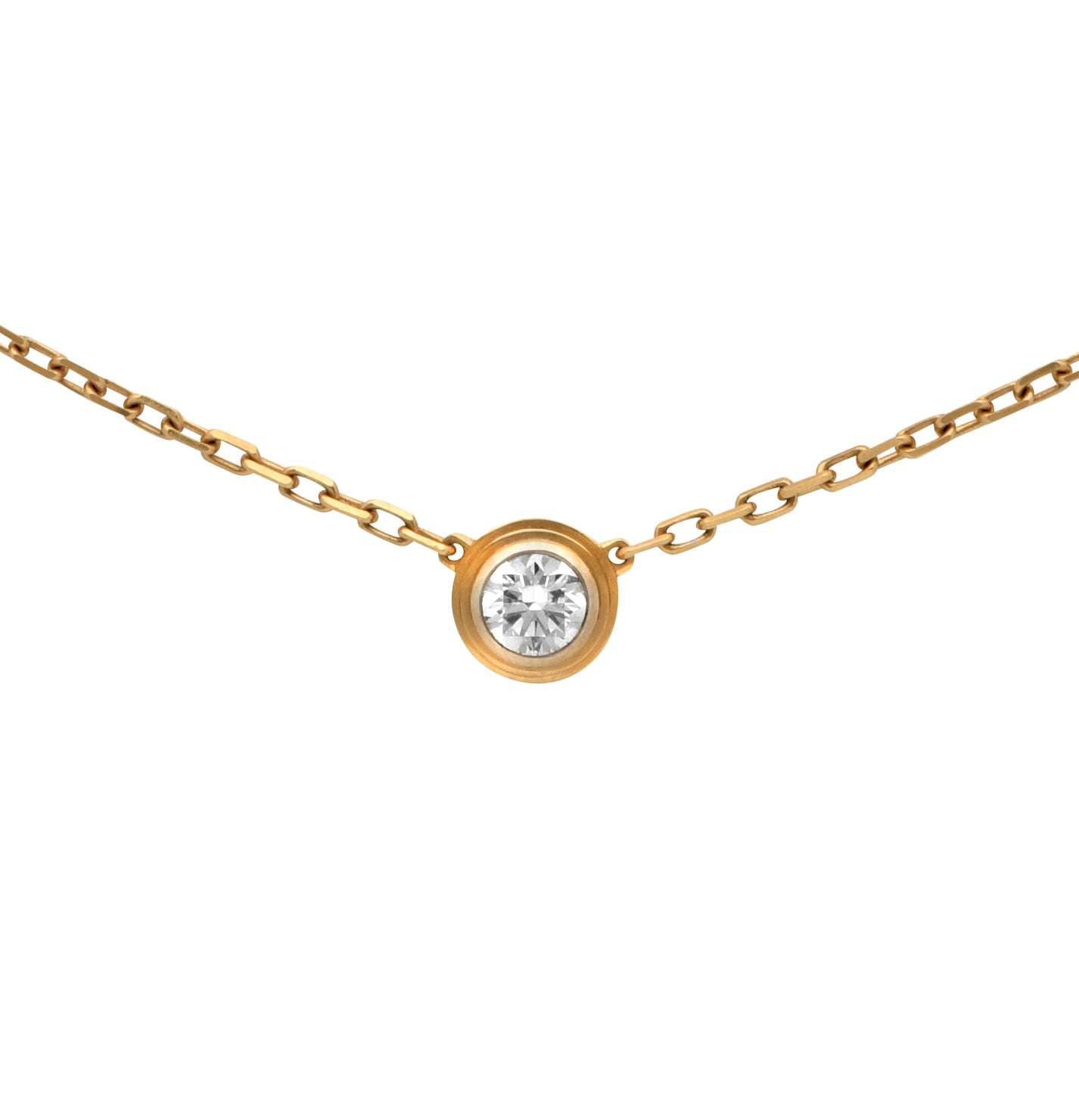 Cartier D'Amour Diamond Necklace in 18k Yellow Gold featuring a round brilliant diamond, designed by Vivid Diamonds for timeless elegance.