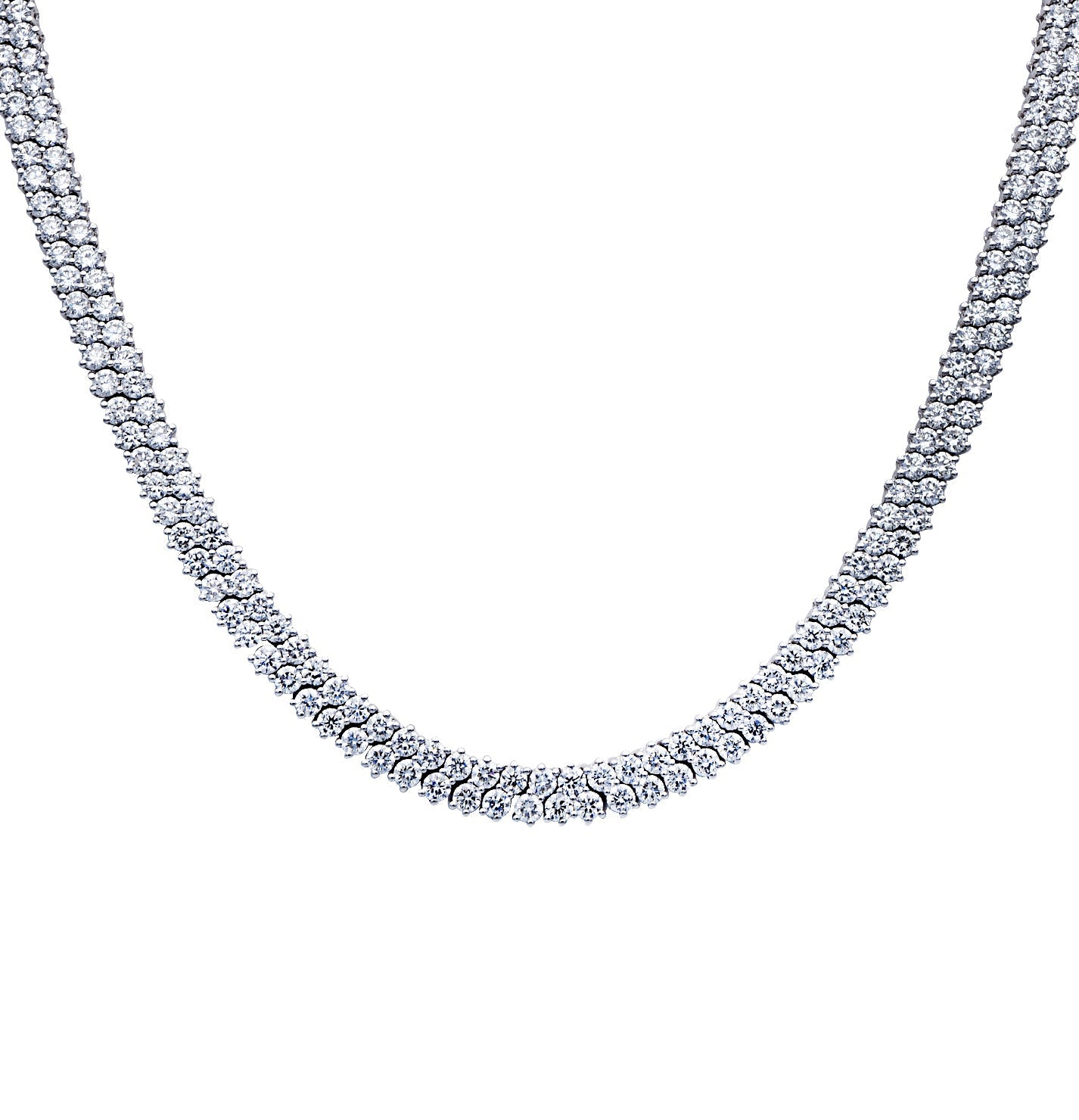 Vivid Diamonds 18.41 Ct Double Row Tennis Necklace in 14K White Gold showcasing 336 brilliant cut diamonds, a luxurious statement piece perfect for any occasion.
