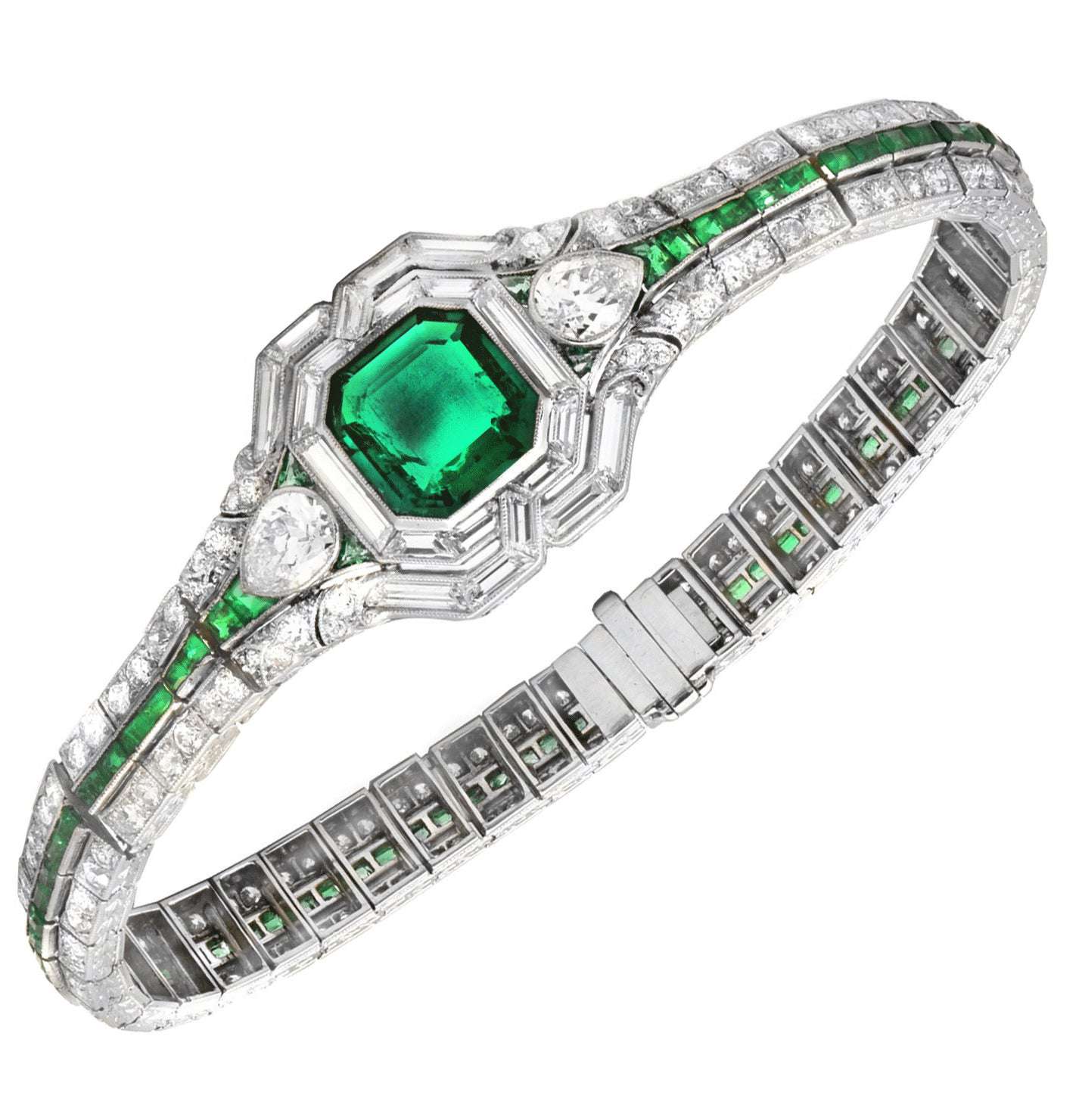 Exquisite 2.82 Carat Emerald Bracelet in Platinum & 18k Yellow Gold Vivid Diamonds