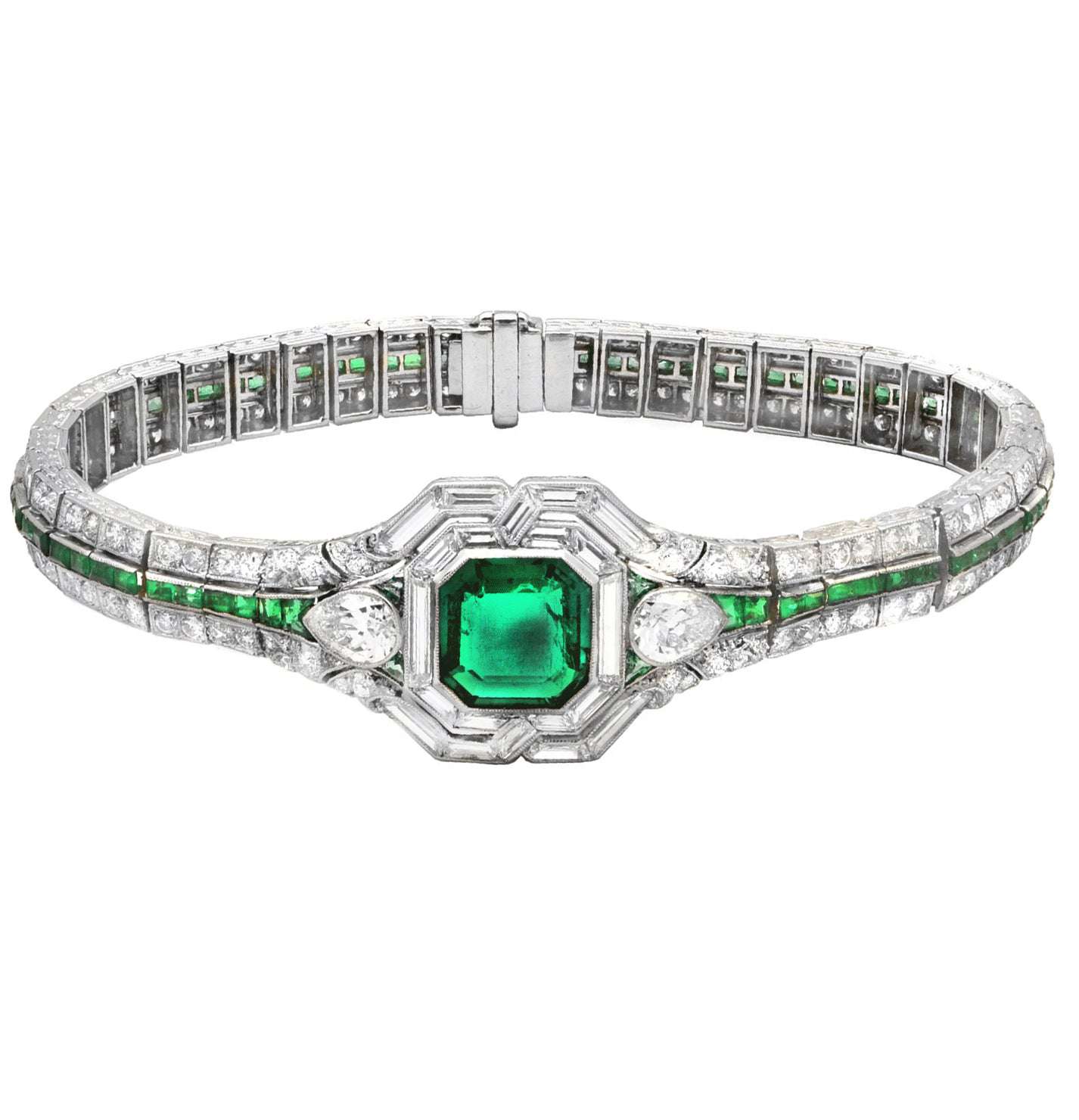 Exquisite 2.82 Carat Emerald Bracelet in Platinum & 18k Yellow Gold Vivid Diamonds