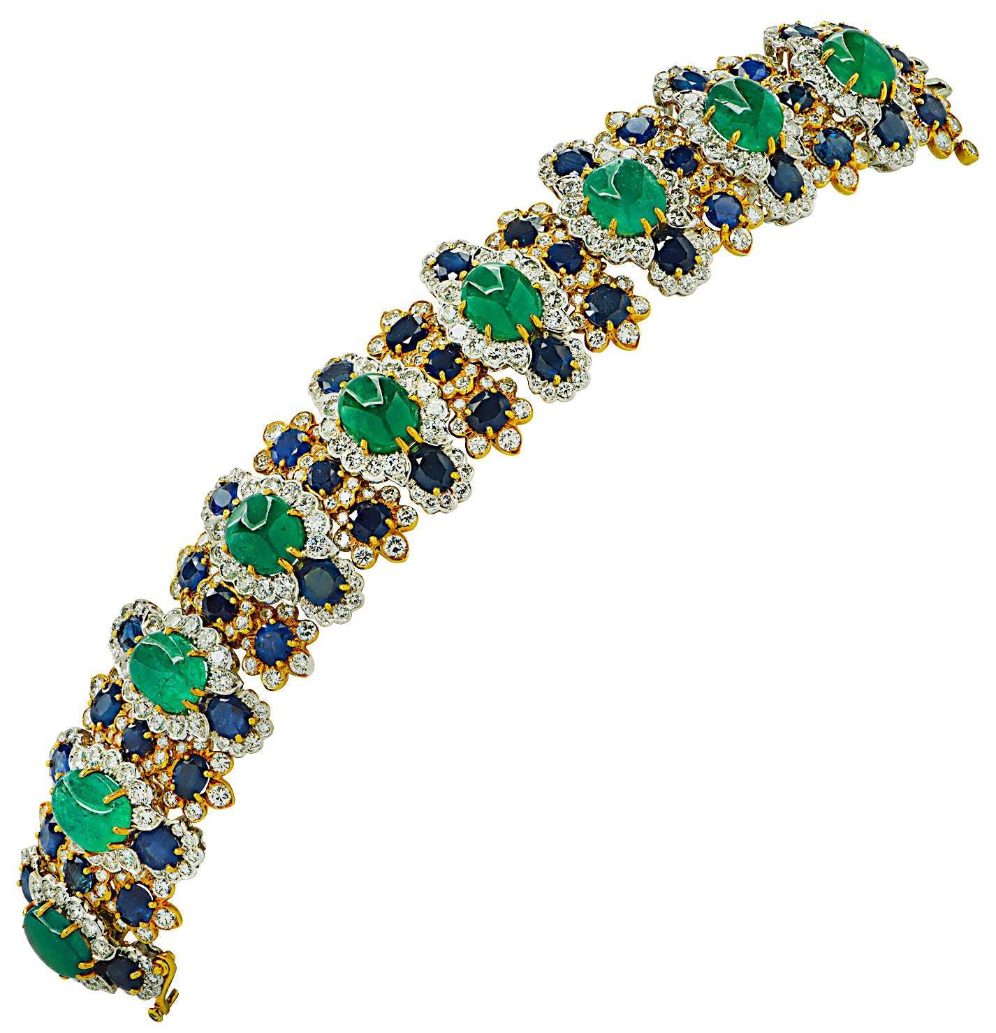 David Webb 109.4 Carat Emerald, Sapphire, and Diamond Bracelet - V39208 Vivid Diamonds