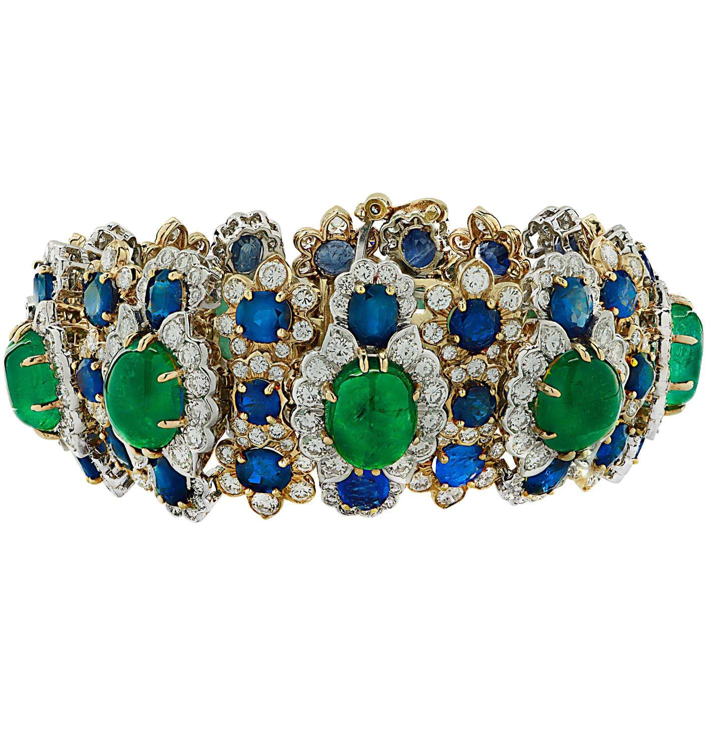 David Webb 109.4 Carat Emerald, Sapphire, and Diamond Bracelet - V39208 Vivid Diamonds