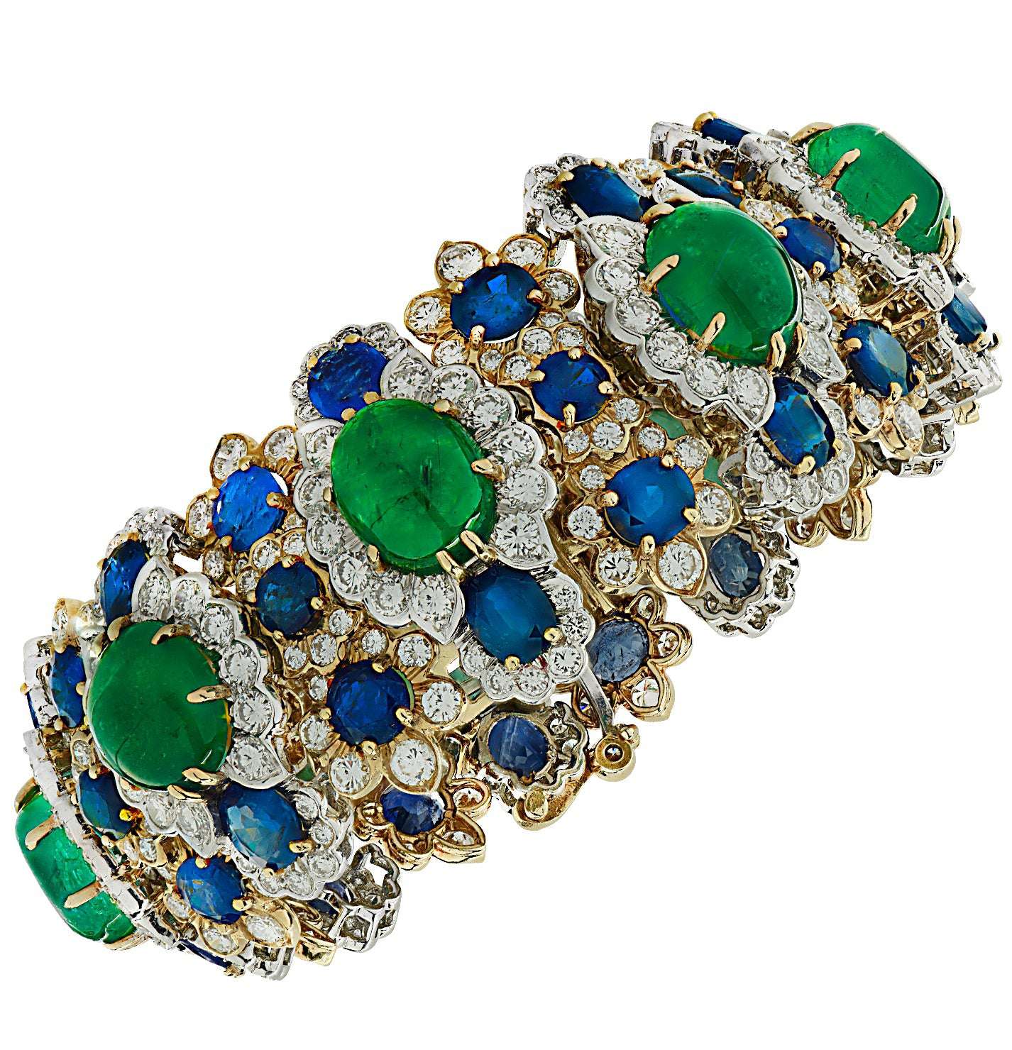 David Webb 109.4 Carat Emerald, Sapphire, and Diamond Bracelet - V39208 Vivid Diamonds