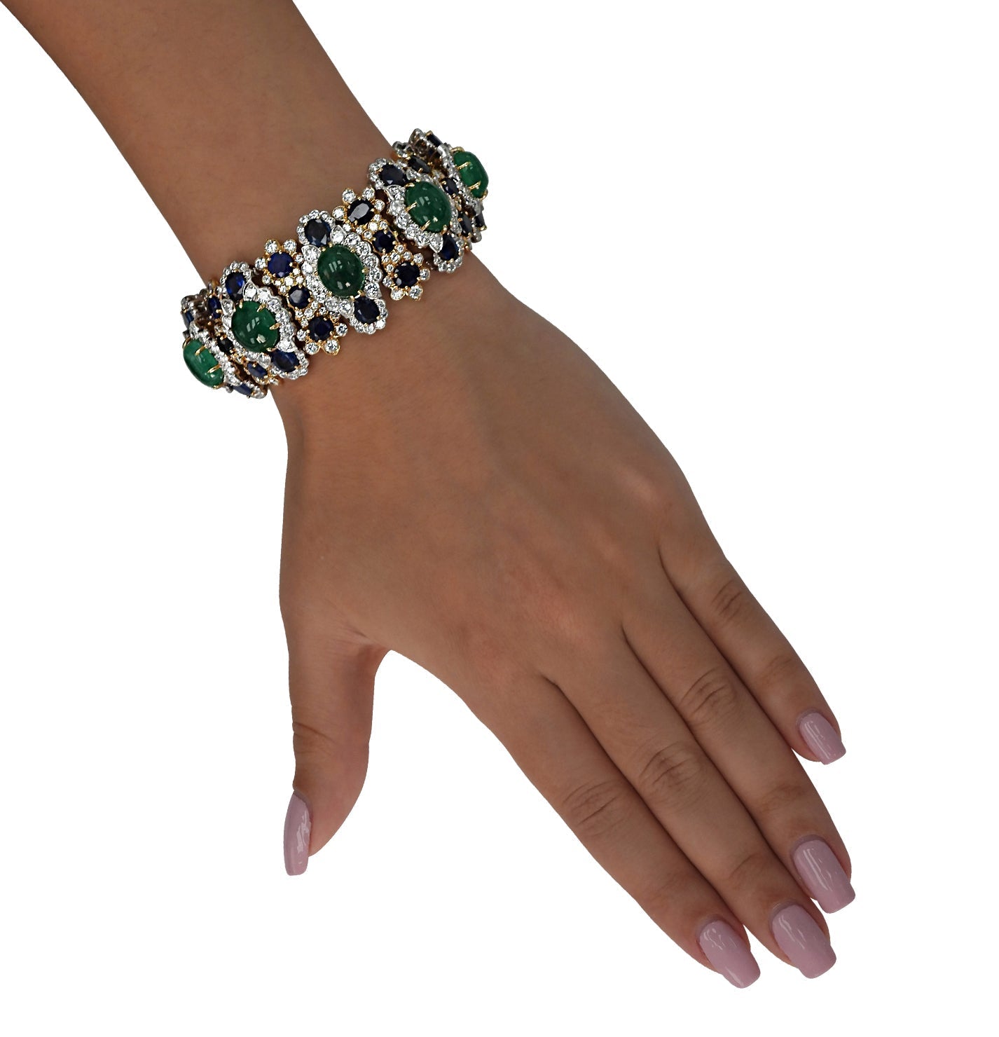 David Webb 109.4 Carat Emerald, Sapphire, and Diamond Bracelet - V39208 Vivid Diamonds