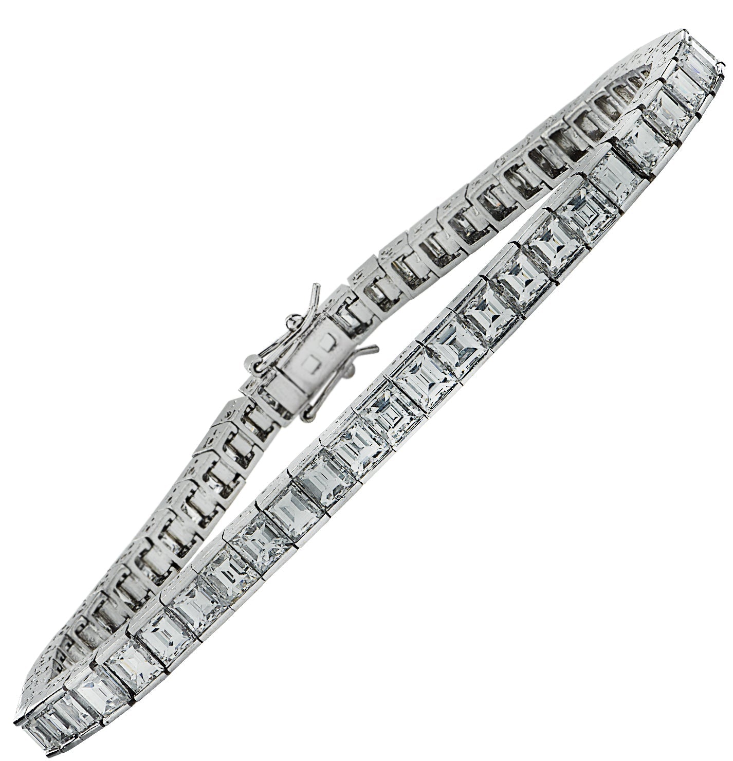 Mid Century 12.02 Carat Carre' Cut Diamond Tennis Bracelet -V41911 Vivid Diamonds