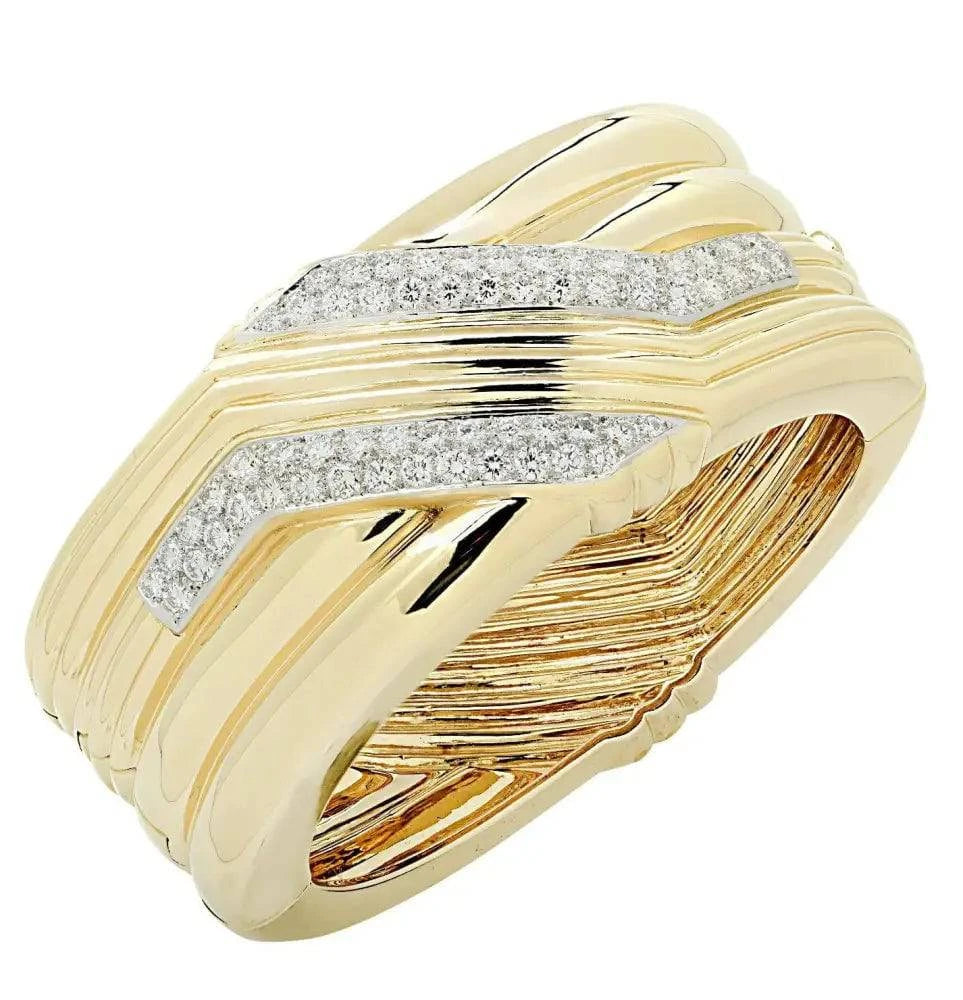 18 Karat Yellow Gold and Diamond Wide Bangle Bracelet -V45284