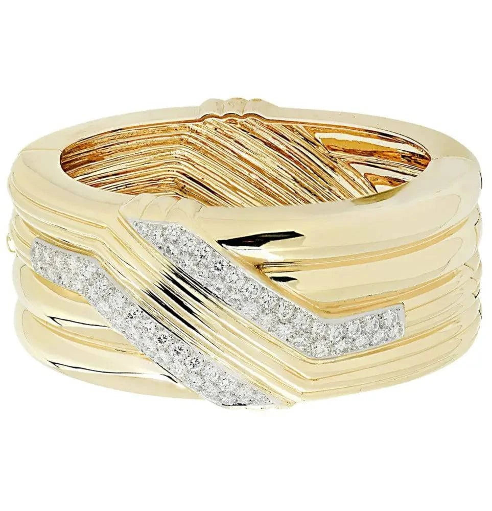 18 Karat Yellow Gold and Diamond Wide Bangle Bracelet -V45284