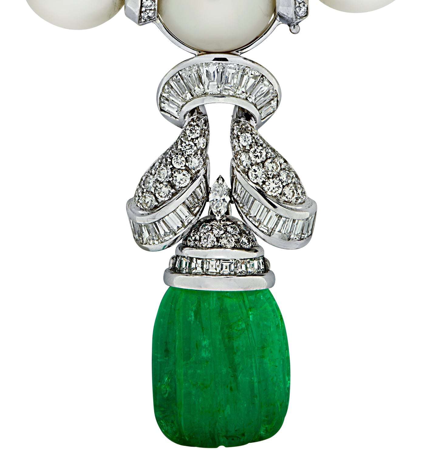 Piranesi Italy Diamond, Pearl and Carved Emerald Drop Necklace -V78713 Vivid Diamonds