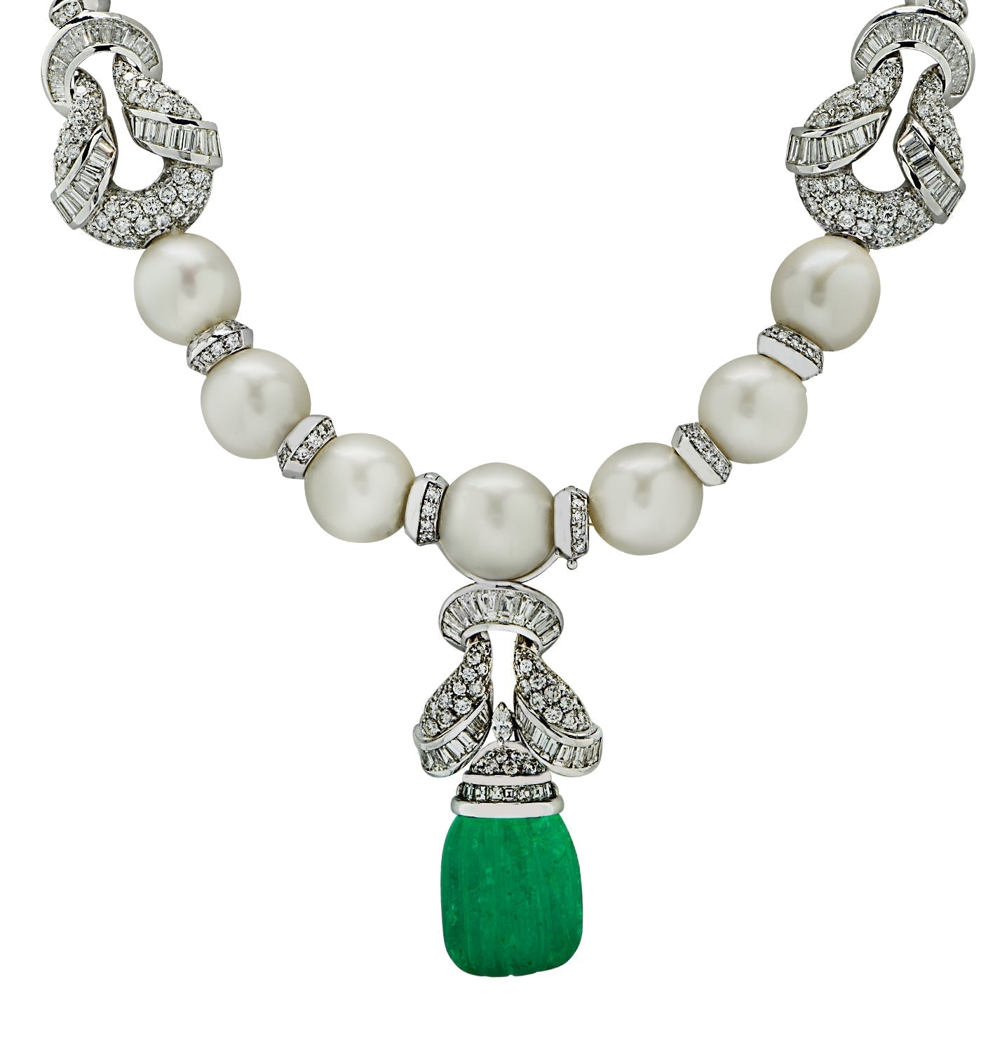 Piranesi Italy Diamond, Pearl and Carved Emerald Drop Necklace -V78713 Vivid Diamonds