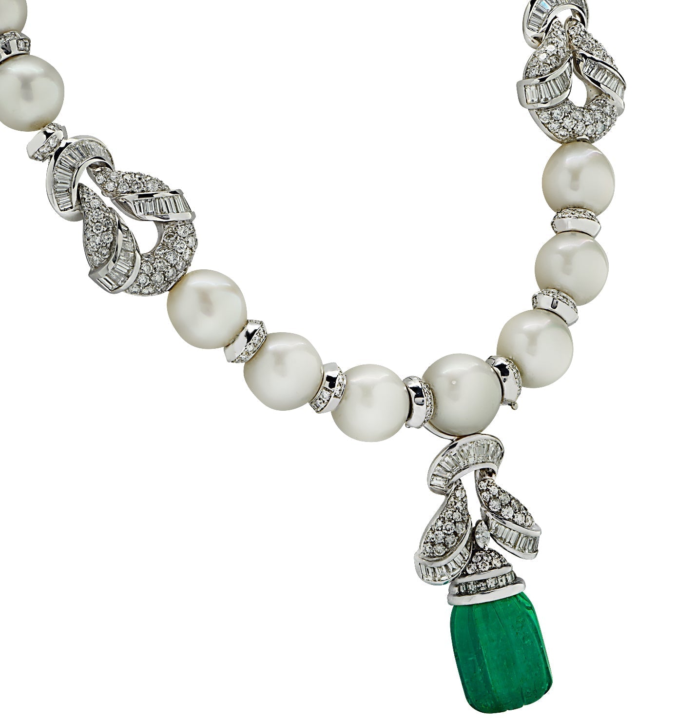 Piranesi Italy Diamond, Pearl and Carved Emerald Drop Necklace -V78713 Vivid Diamonds