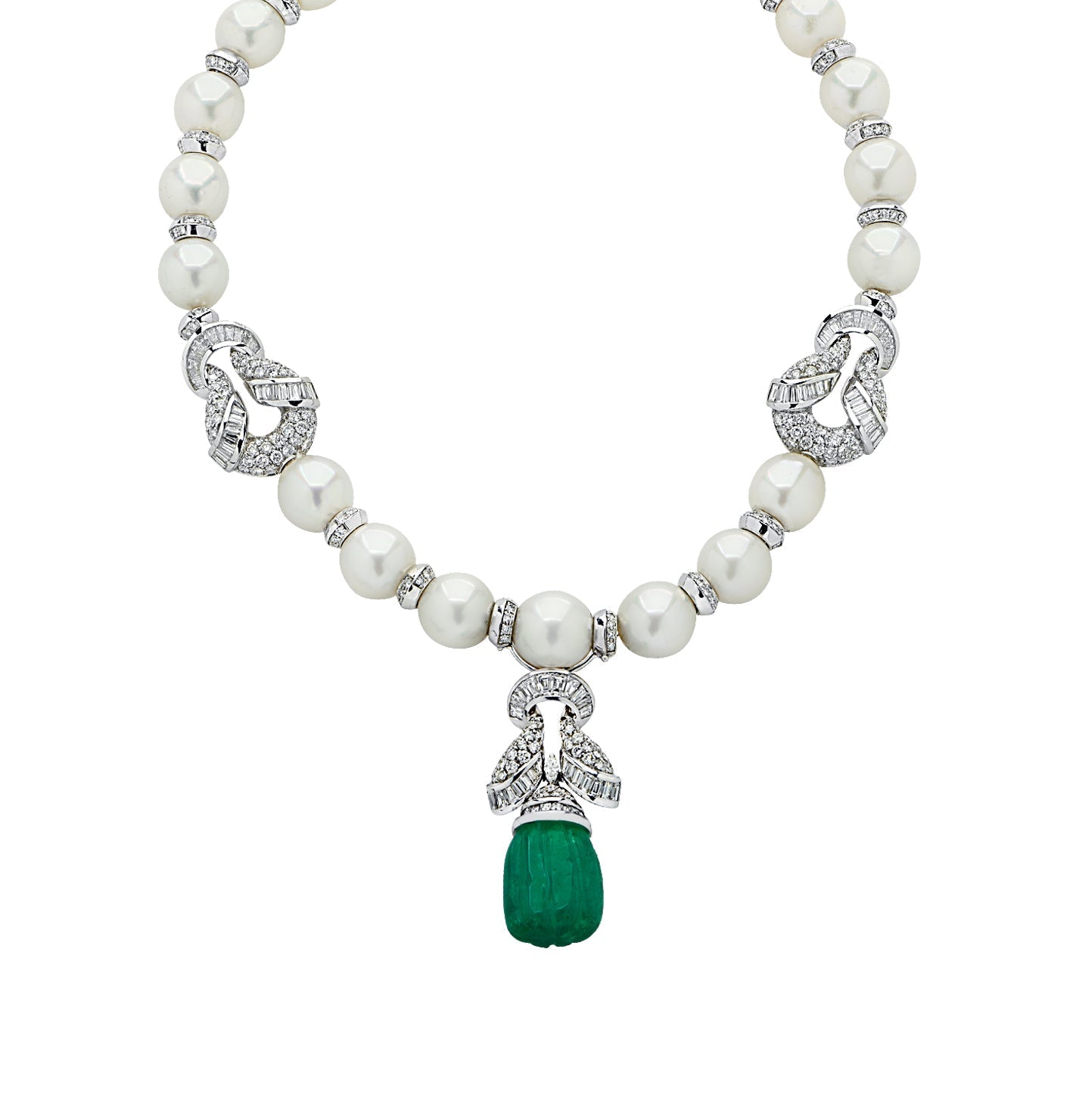 Piranesi Italy Diamond, Pearl and Carved Emerald Drop Necklace -V78713 Vivid Diamonds
