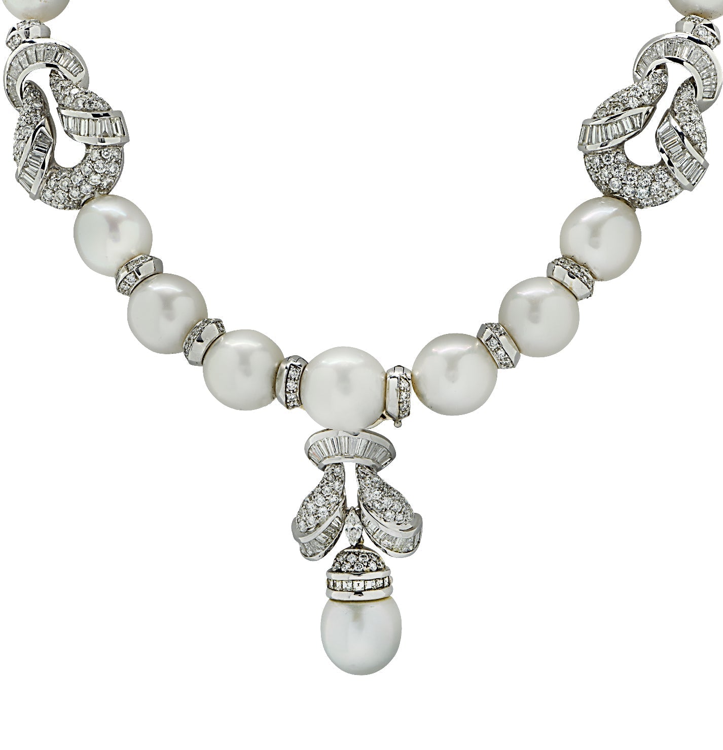 Piranesi Italy Diamond, Pearl and Carved Emerald Drop Necklace -V78713 Vivid Diamonds