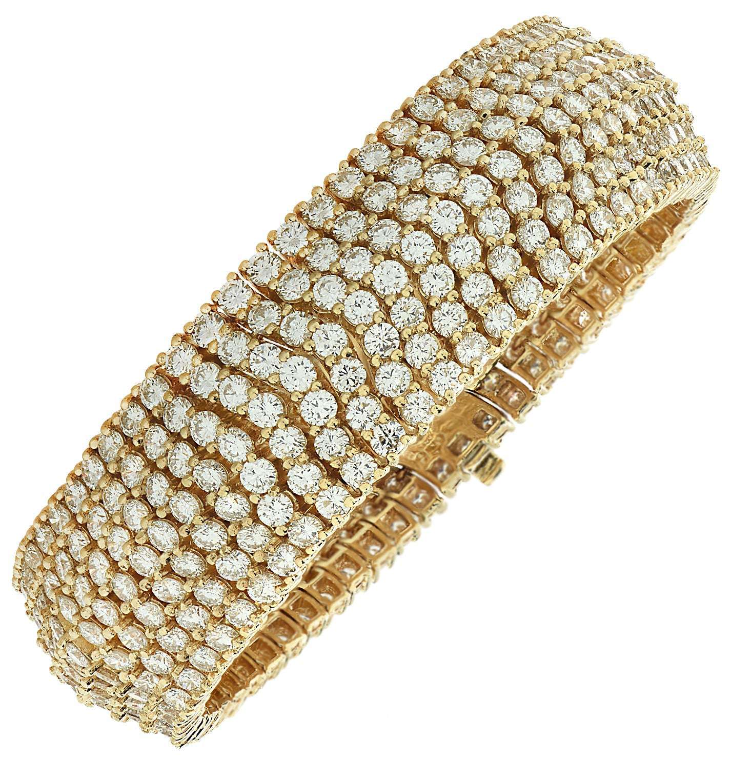 Luxury 30 Carat Diamond Domed Bracelet in 18K Yellow Gold by Vivid Diamonds, featuring a magnificent array of 413 brilliant cut diamonds set in a stunning dome design.