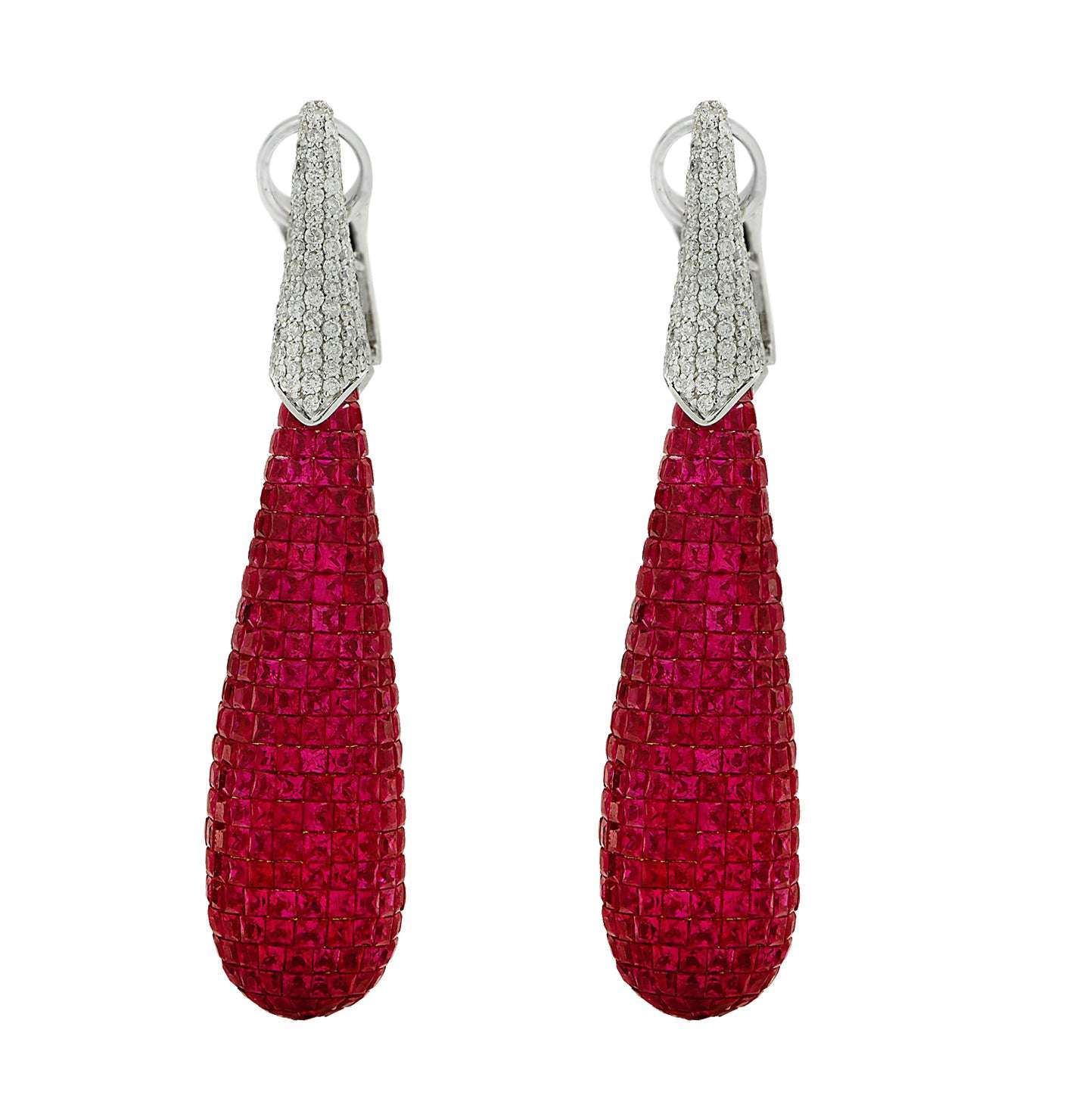 30 Carat Mystery Set Ruby & Diamond Dangle Earrings - V44022 Vivid Diamonds