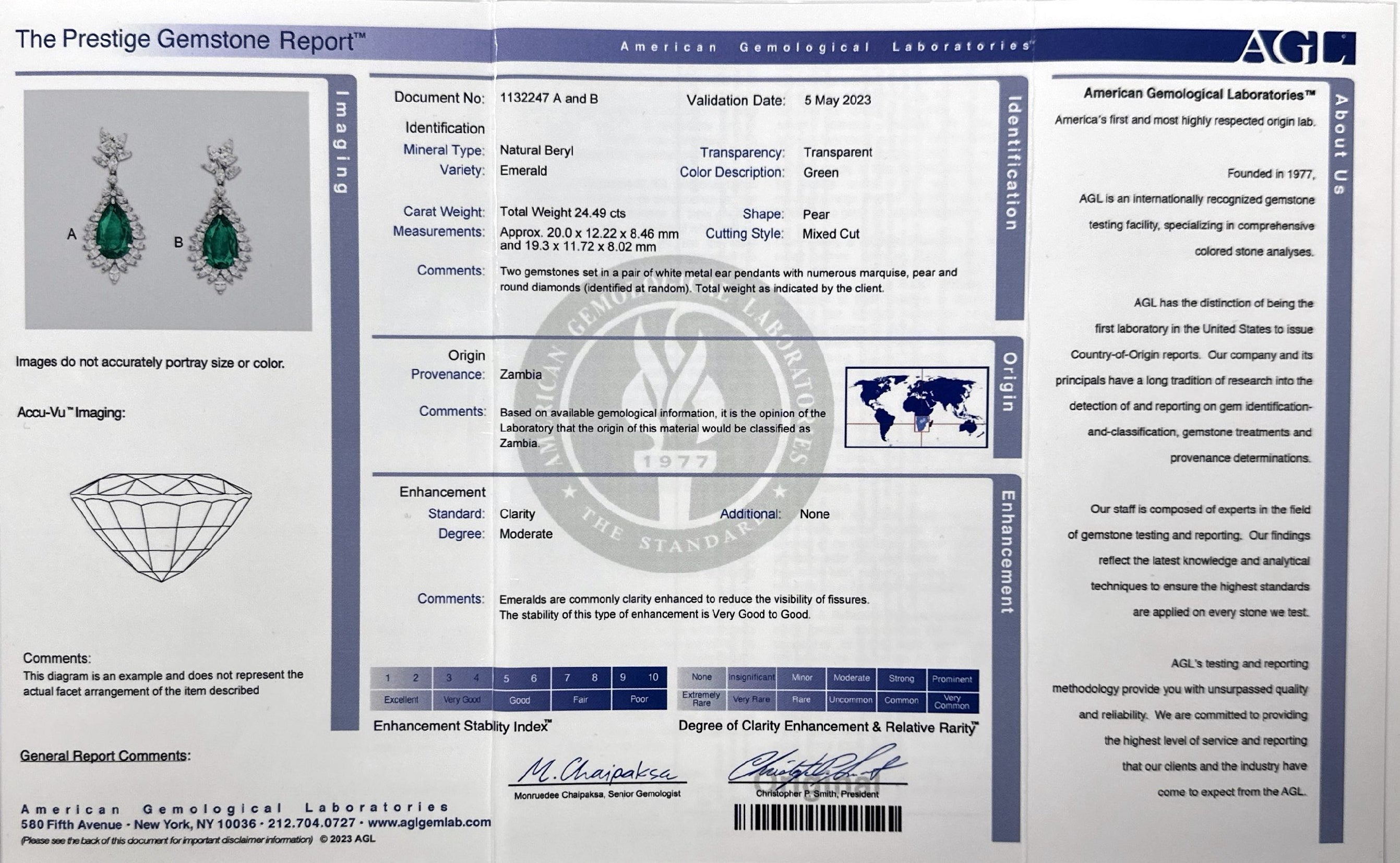 Vivid Diamonds 24 carat Pear Shape Emerald & Diamond Earrings -V44183 Vivid Diamonds