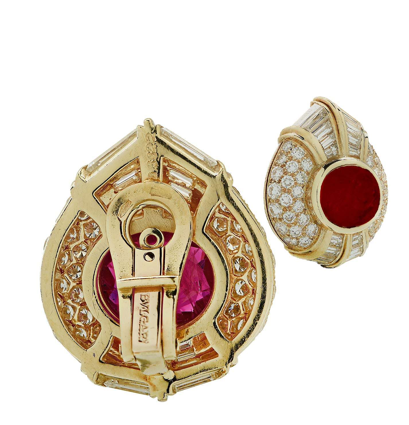 Circa 1970's Bvlgari Burma Ruby & Diamond Earrings -V44562 Vivid Diamonds