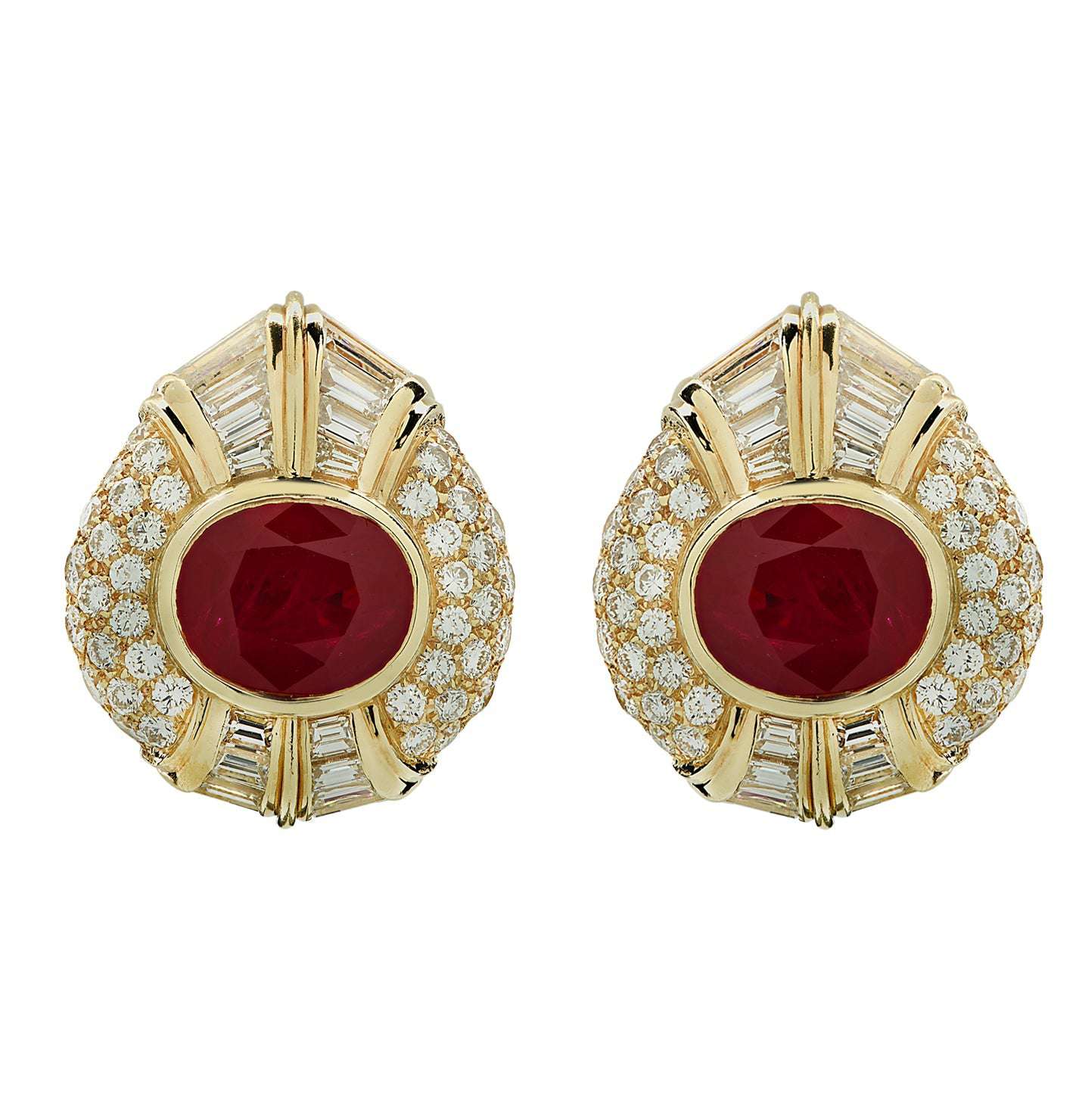 Circa 1970's Bvlgari Burma Ruby & Diamond Earrings -V44562 Vivid Diamonds
