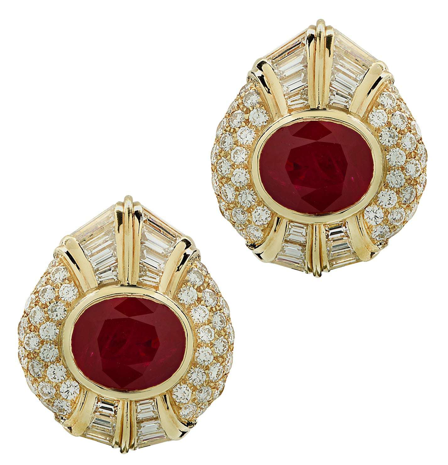 Circa 1970's Bvlgari Burma Ruby & Diamond Earrings -V44562 Vivid Diamonds