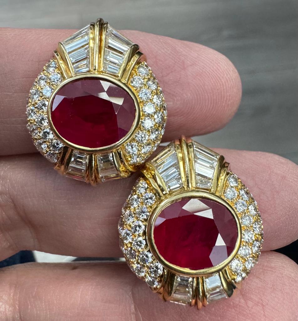 Circa 1970's Bvlgari Burma Ruby & Diamond Earrings -V44562 Vivid Diamonds