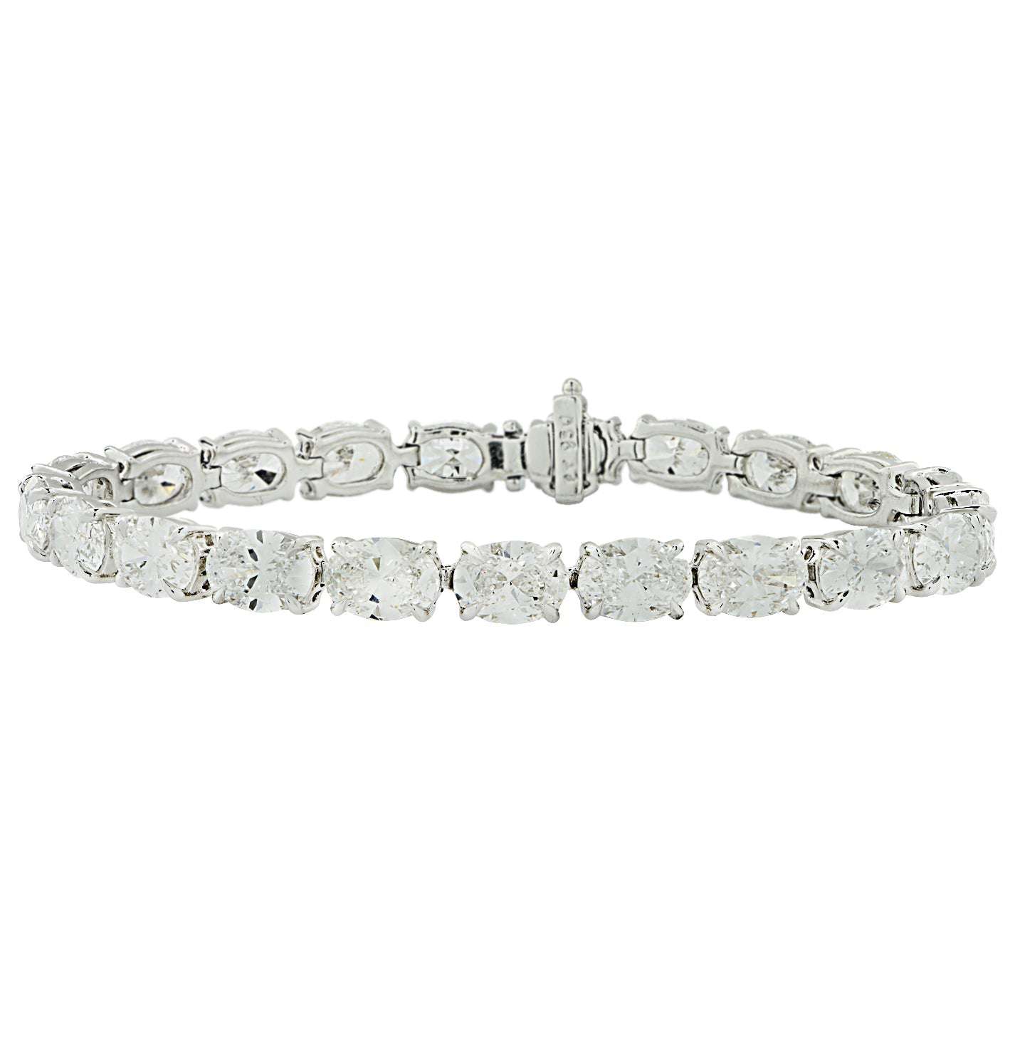 Sophisticated look at the GIA Certified 21.20 Ct Oval Cut Diamond East-West Tennis Bracelet in Platinum by Vivid Diamonds, highlighting the exquisite craftsmanship and luxurious design of this diamond bracelet.
