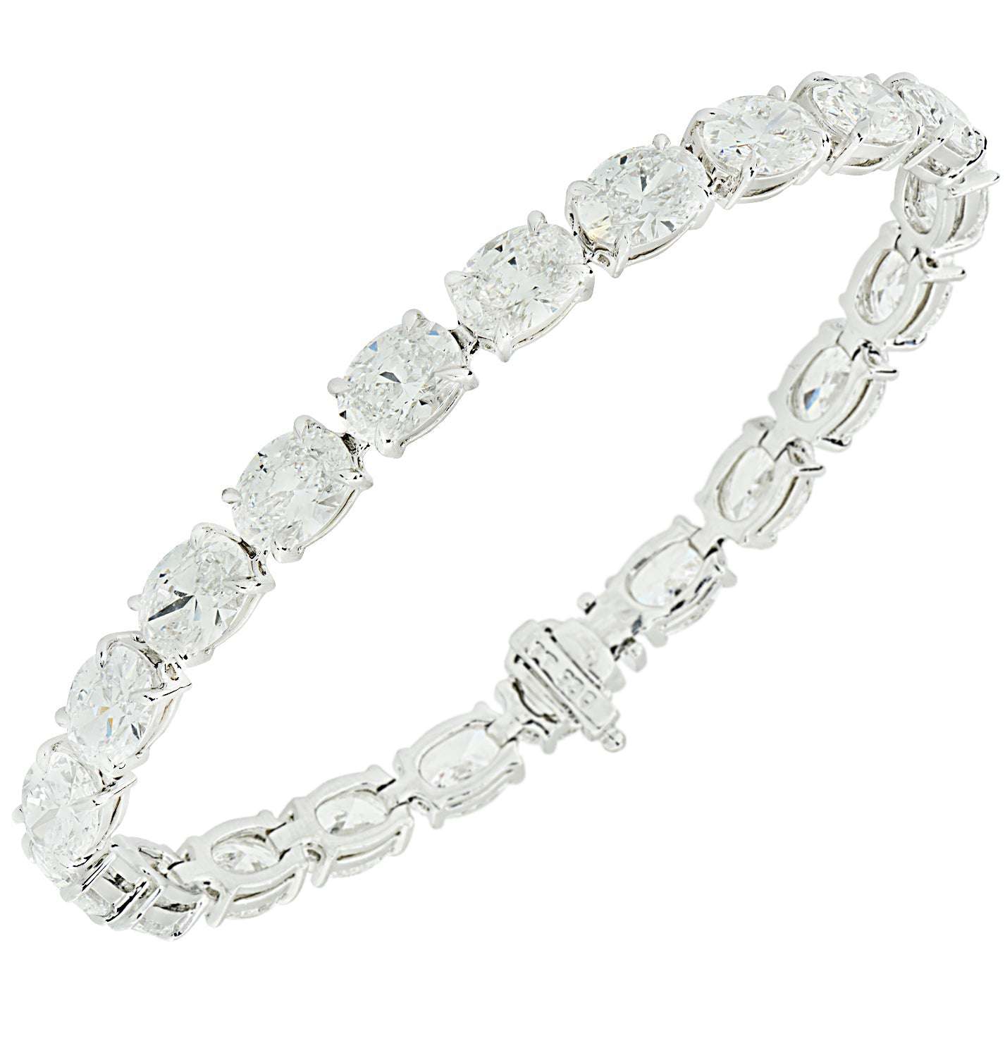 Stunning GIA Certified 21.20 Ct Oval Cut Diamond East-West Tennis Bracelet in Platinum by Vivid Diamonds, featuring a dazzling arrangement of oval diamonds in a contemporary setting.