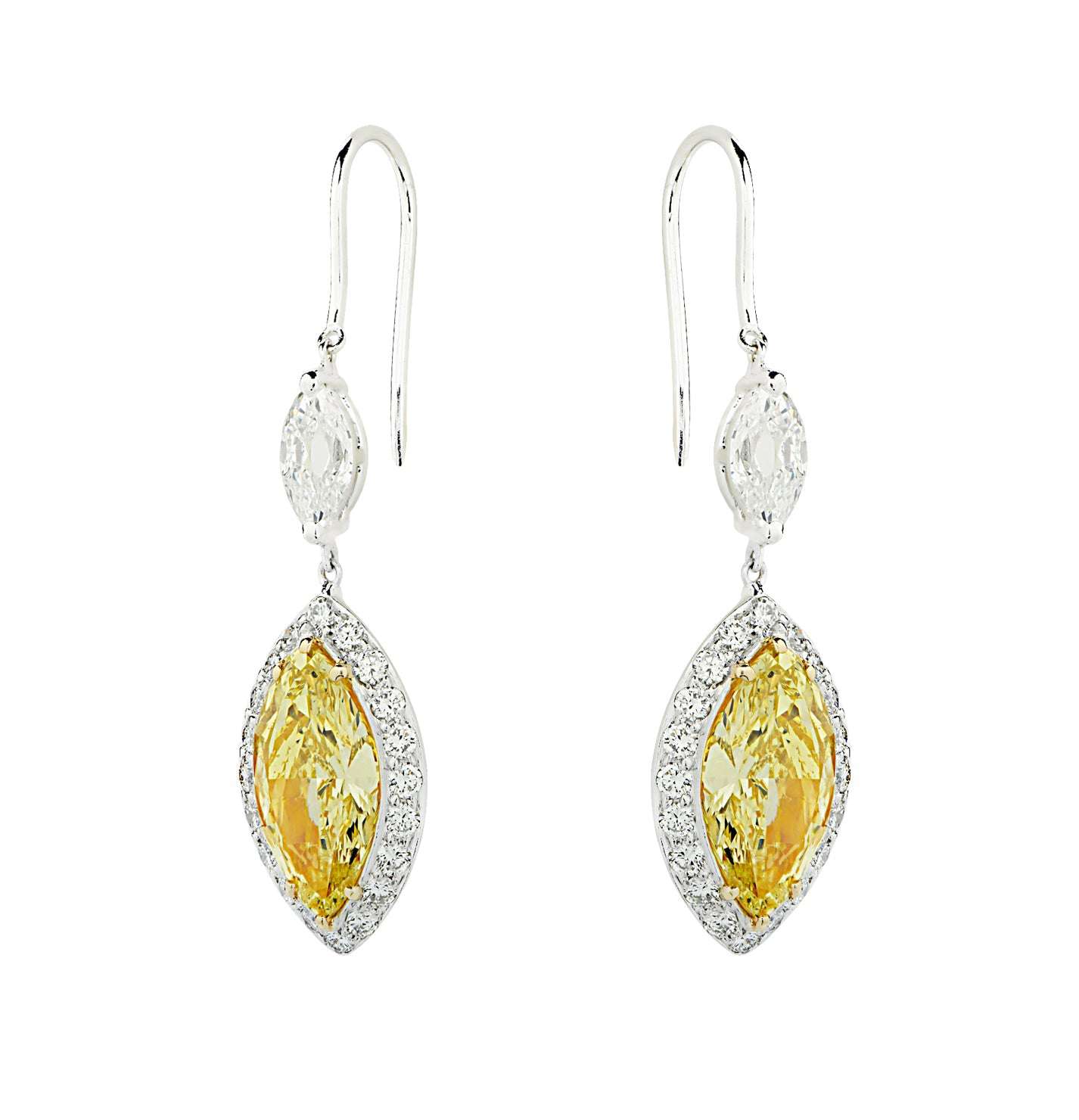 3.94 Carat GIA Certified Fancy Intense Yellow Diamond and White Diamond Dangle Earrings-V45635 Vivid Diamonds