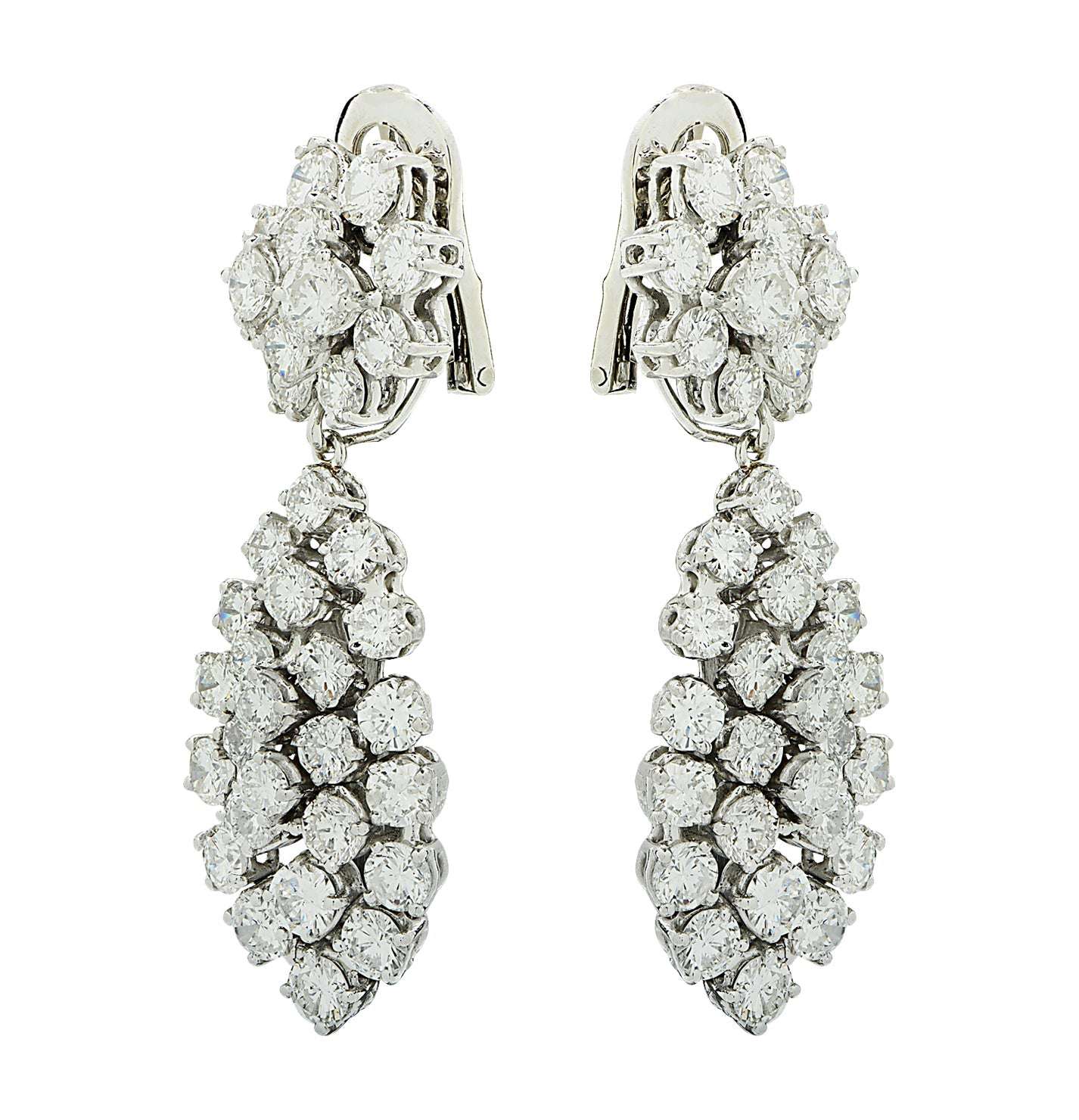 Stunning Vivid Diamonds 10 Carat Clip-On Dangle Earrings featuring 72 brilliant cut diamonds set in luxurious white gold, showcasing exquisite craftsmanship and elegance.