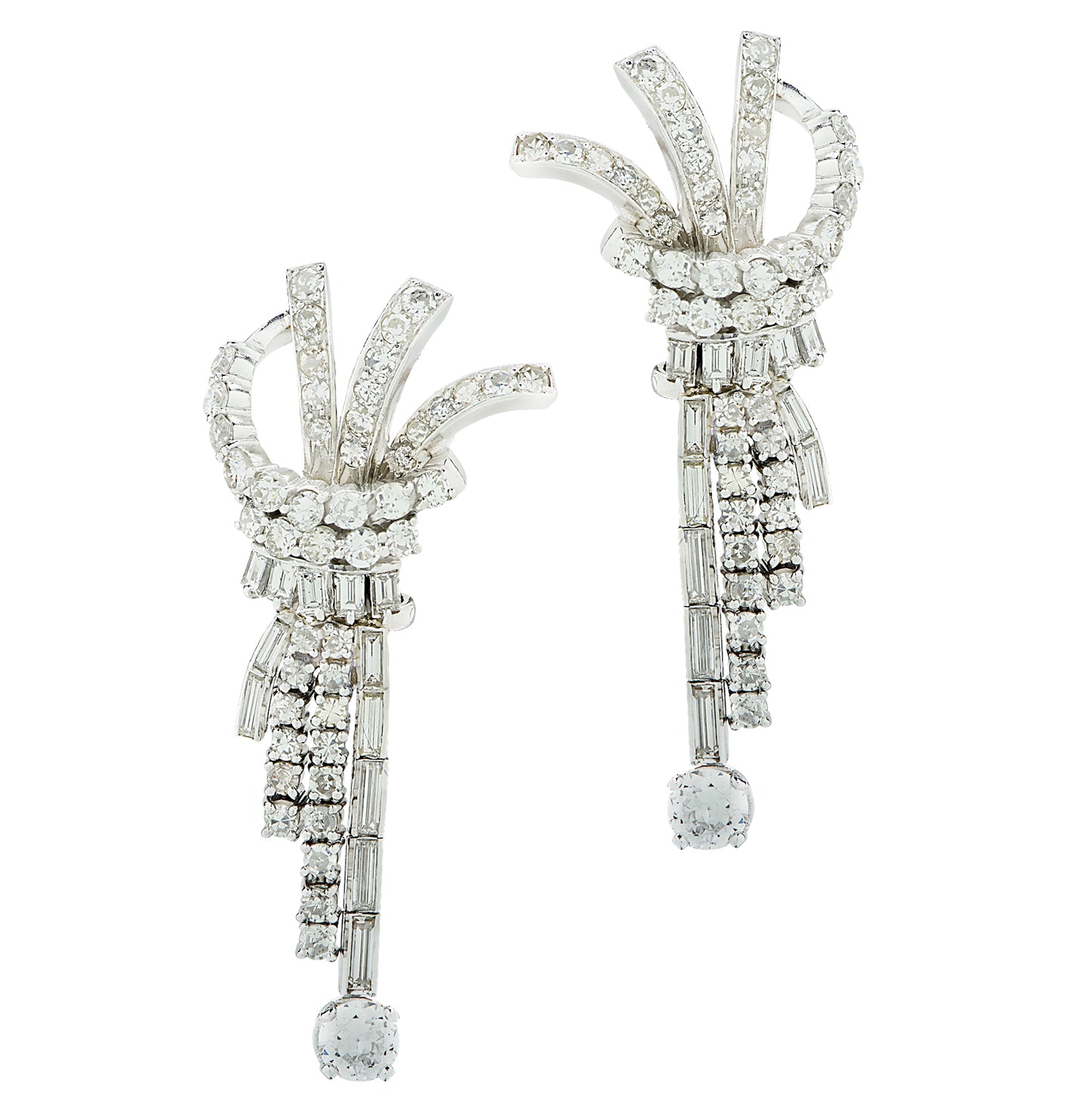 Mid-Century 6 Carat Old European Cut Diamond Dangle Earrings -V45941 - vividdiamonds