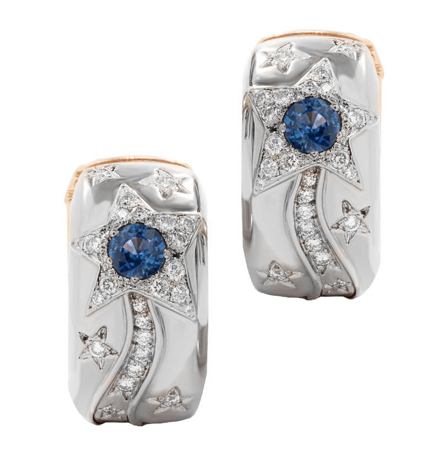 French Chanel Blue & Yellow Sapphire Reversible Hoop Earrings -V46336 - vividdiamonds