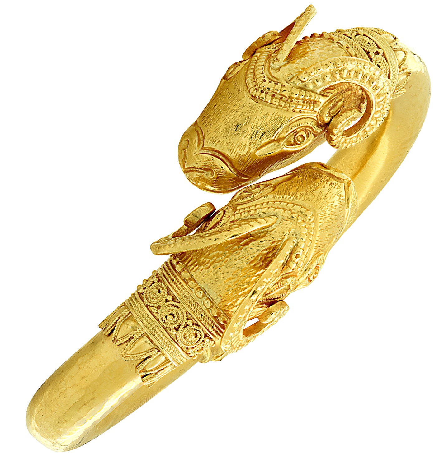 22 Karat Gold Double Bypass Rams' Head Bangle Bracelet -V46497