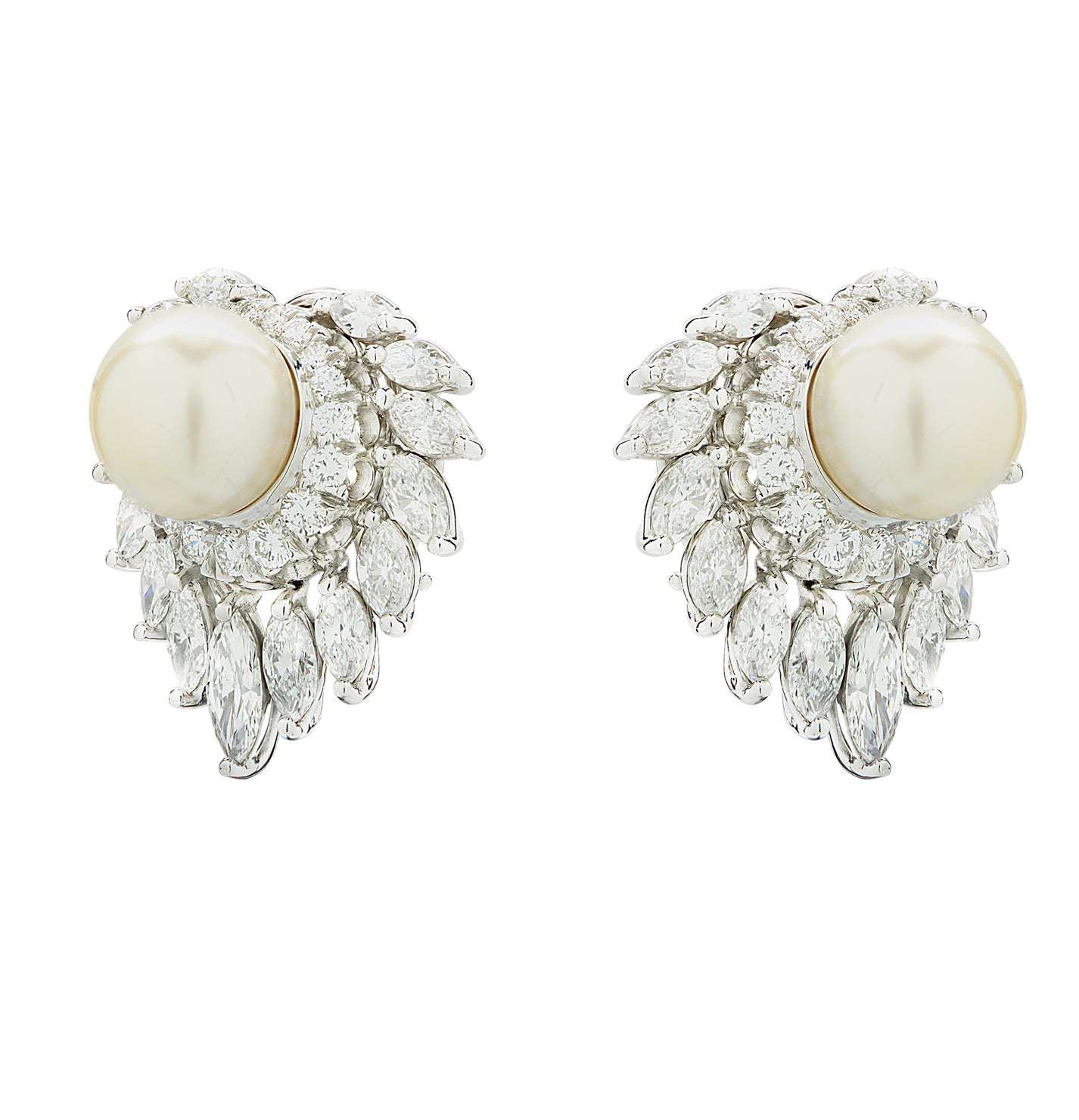 5.40 Carat Diamond and Pearl Ear Clip Earrings -V46507 Vivid Diamonds