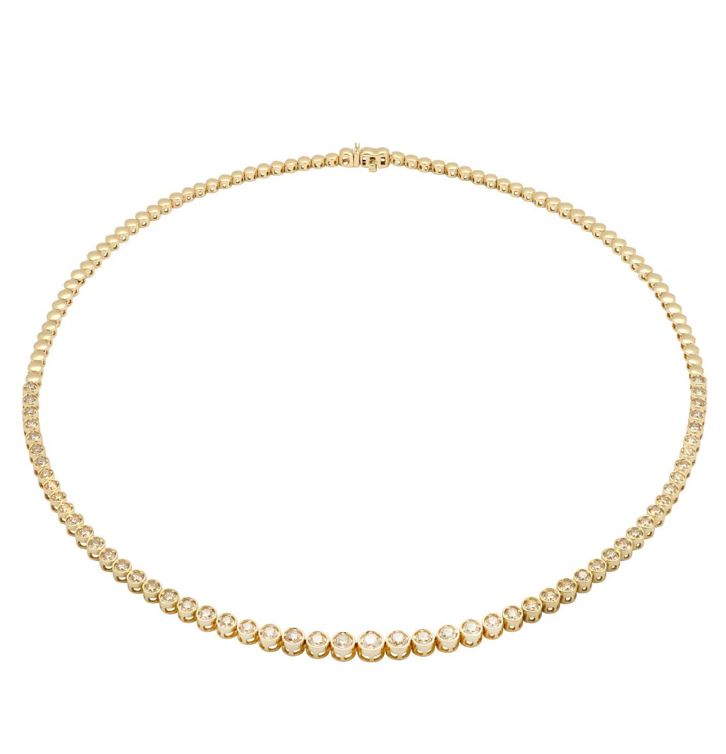 Stunning 14K Yellow Gold Diamond Necklace from Vivid Diamonds, adorned with 55 round brilliant diamonds, totaling 3.49 carats, designed for luxury and sophistication.